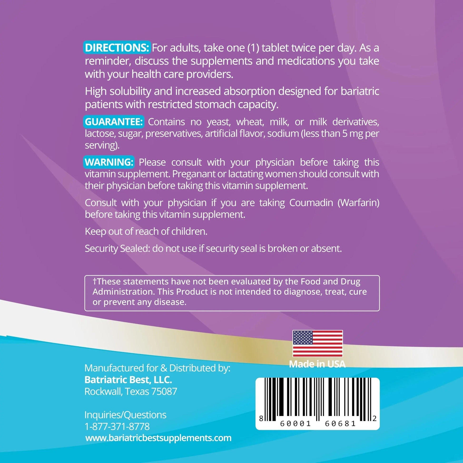 High A D E K Bariatric Multivitamin for Post DS/SADI Surgery, 25 Essential Nutrients for Post-Weight Loss Surgery, 60 Tablets Bariatric Best Supplements uk supplements