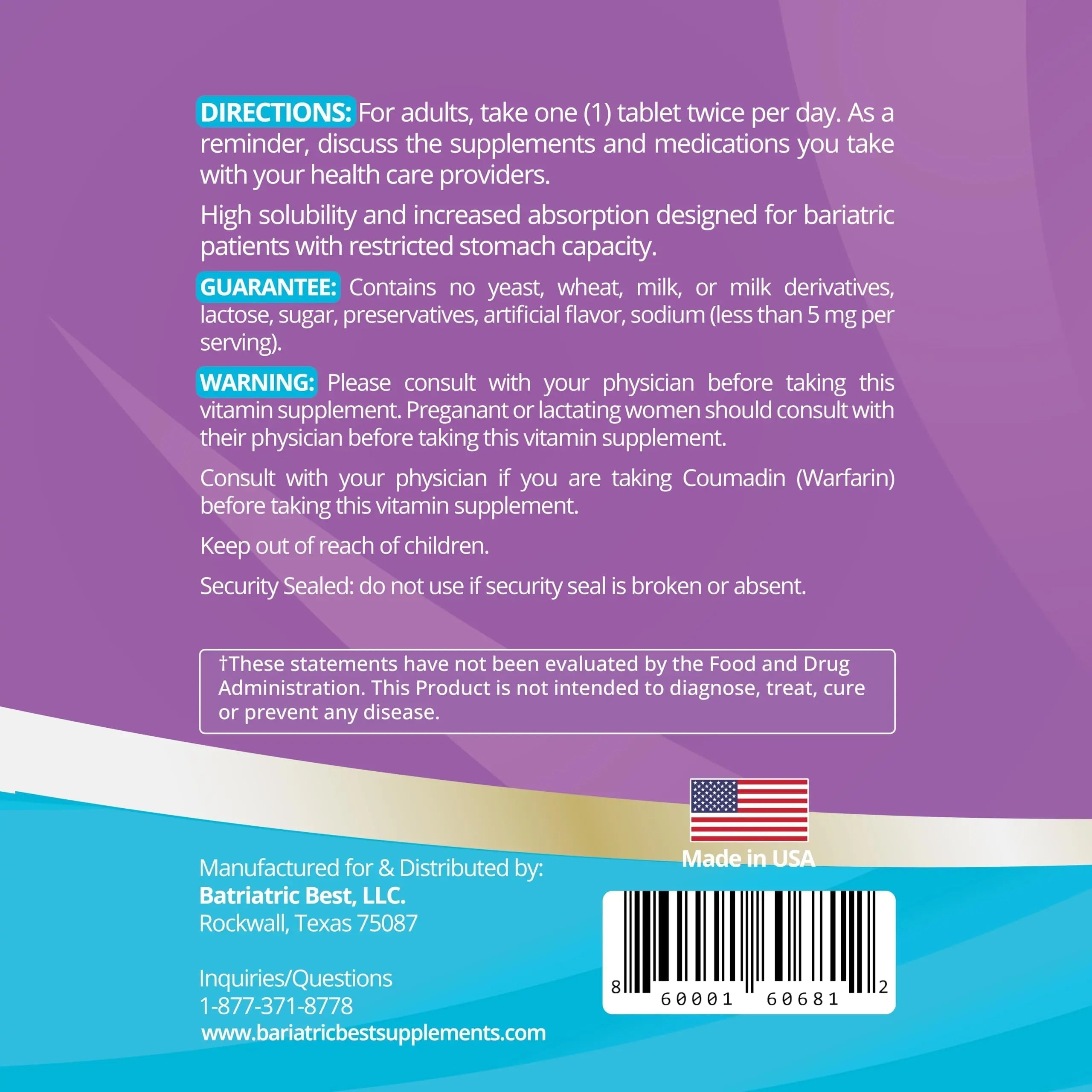 High A D E K Bariatric Multivitamin for Post DS/SADI Surgery, 25 Essential Nutrients for Post-Weight Loss Surgery, 60 Tablets Bariatric Best Supplements uk supplements