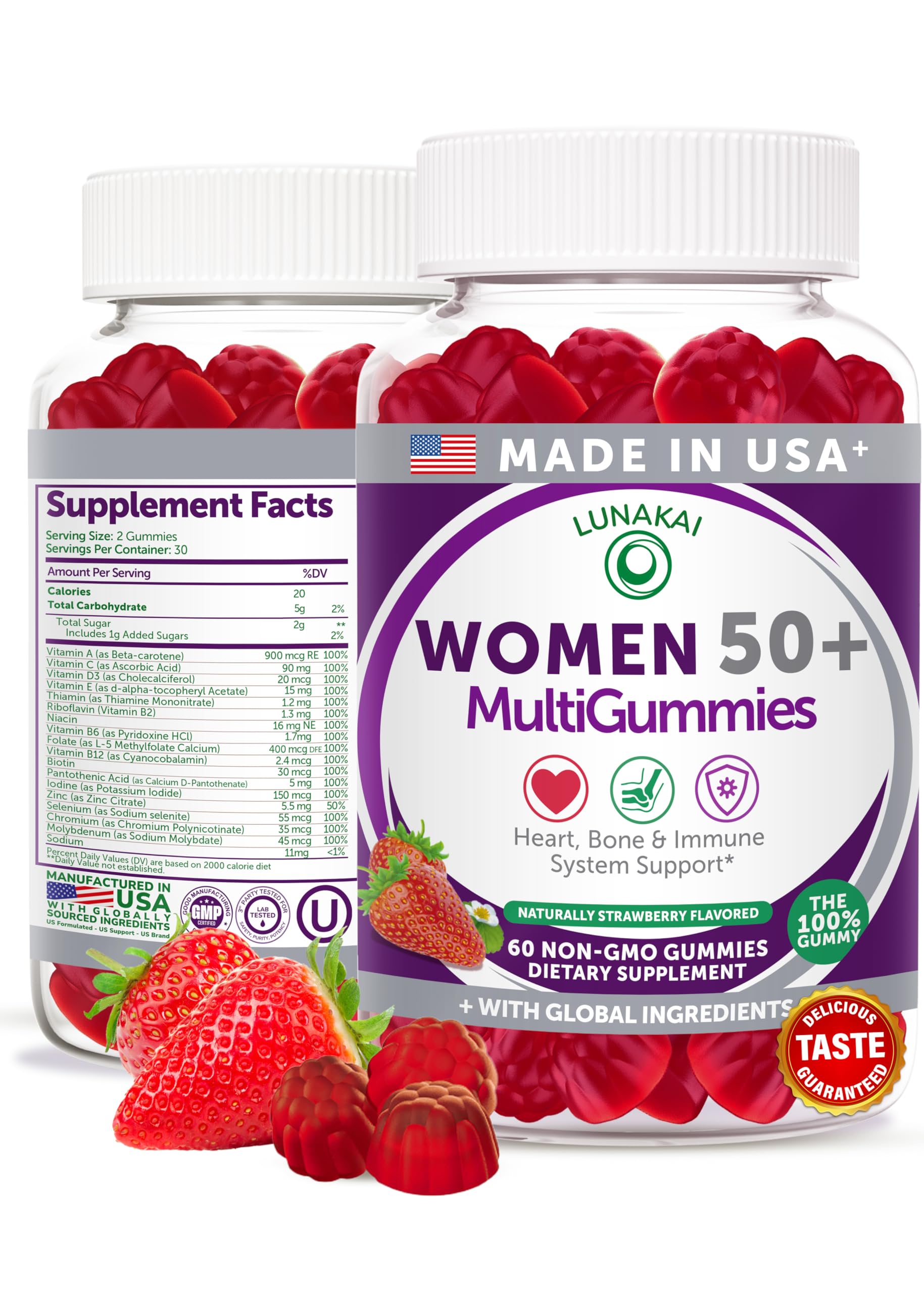Lunakai USA Made 50 Plus Women's Multivitamin Gummies - Delicious Formula Enhanced with Essential Vitamins & Minerals for Health & Vitality - 60ct Lunakai uk supplements