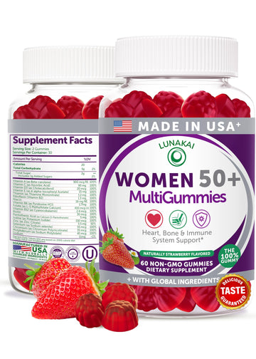 Lunakai USA Made 50 Plus Women's Multivitamin Gummies - Delicious Formula Enhanced with Essential Vitamins & Minerals for Health & Vitality - 60ct Lunakai uk supplements