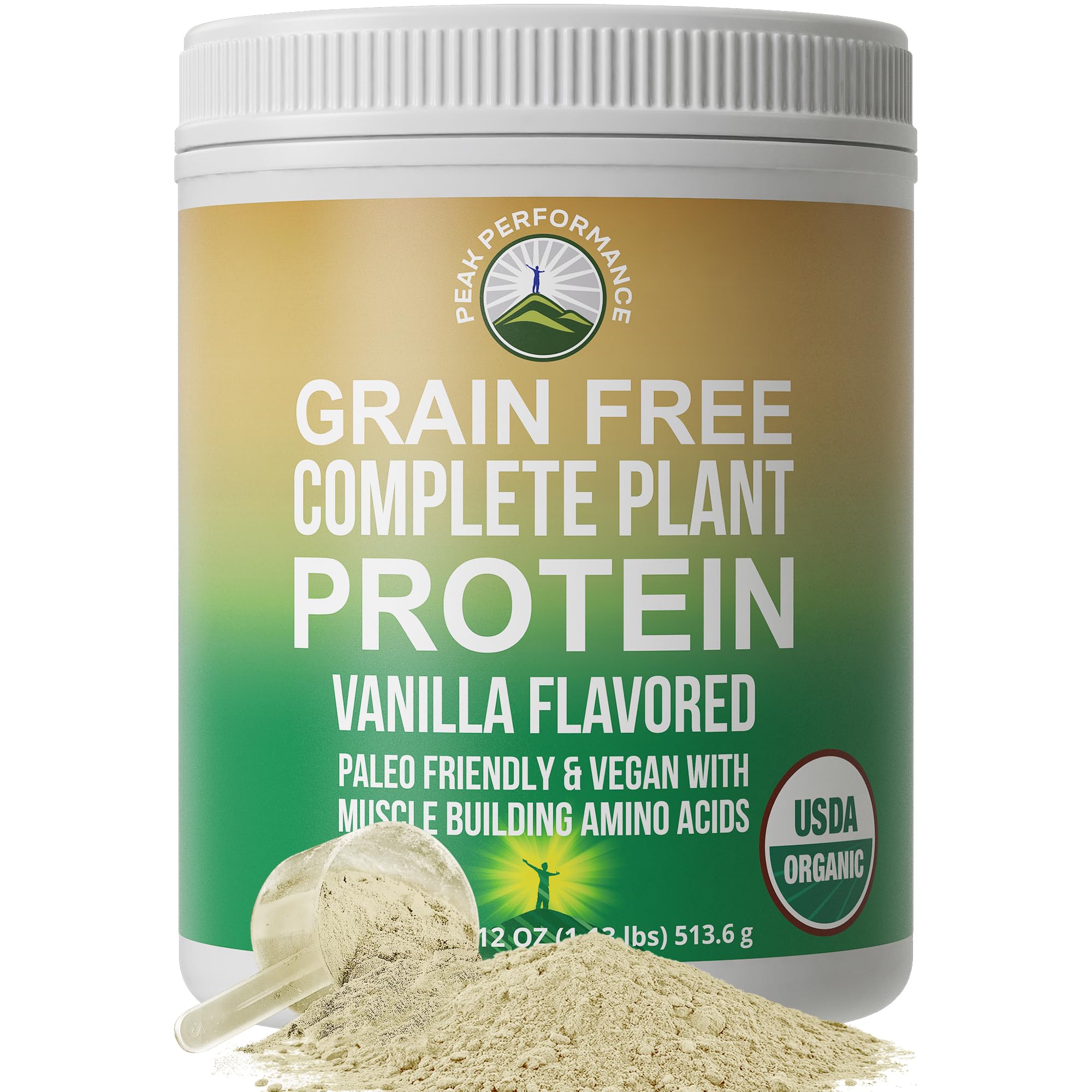 Peak Performance Organic Paleo Grain Free Plant Based Raw Vegan Protein Powder. Amazing Amino Acid Profile and Less Than 1g of Sugar. with Hemp and Pea Protein Vanilla Flavored Peak Performance uk supplements