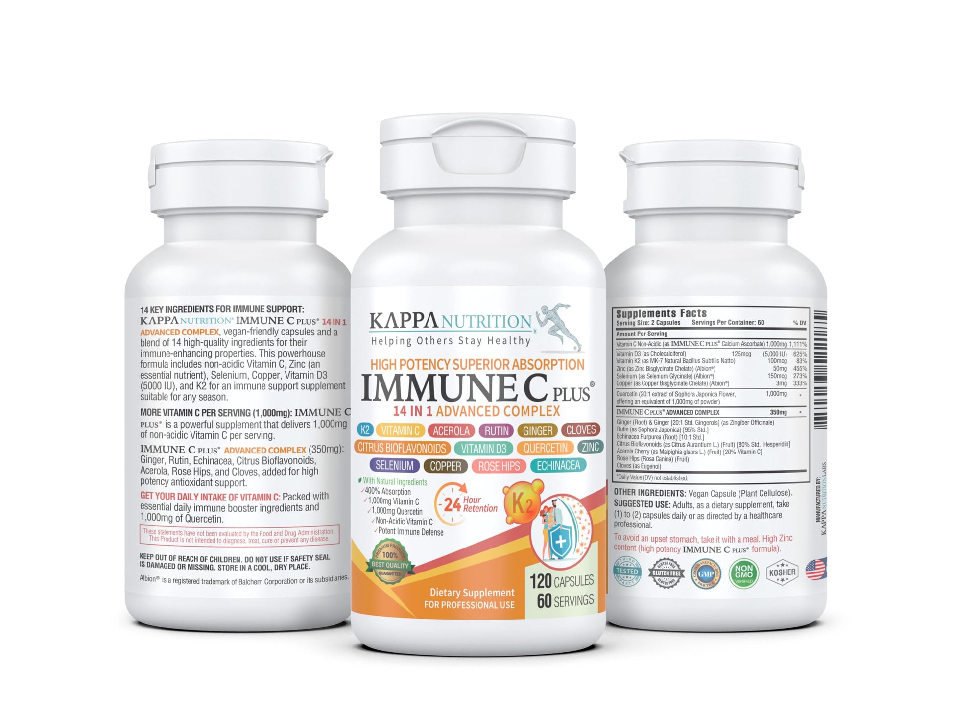 Quercetin 1,000mg, Vitamin C 1,000mg, Zinc 50mg, Vitamin D3 5,000iu, Selenium, Copper, Acerola, Ginger, Rutin, Bitter Orange, Rose Hips, Echinacea, Immune C Plus, 14 in 1 Immune C Plus (120 Count) KAPPA NUTRITION uk supplements