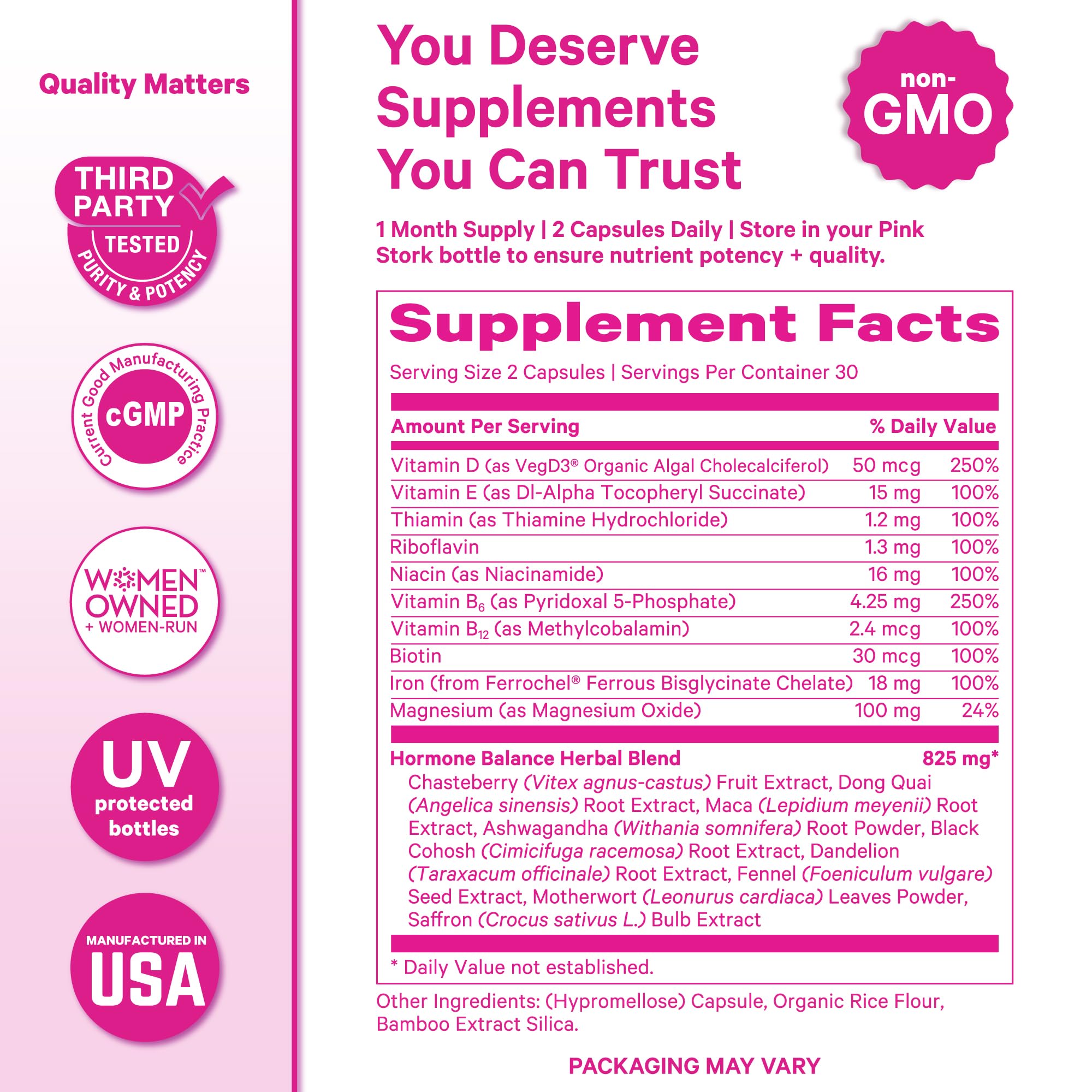 Pink Stork Hormone Balance Multivitamin for Women | 18-in-1 Vitex, Saffron, Ashwagandha, Magnesium | Mood, Energy, Cortisol, Adrenal Support | PMS, Perimenopause Support | 60 Vegan Capsules Pink Stork uk supplements