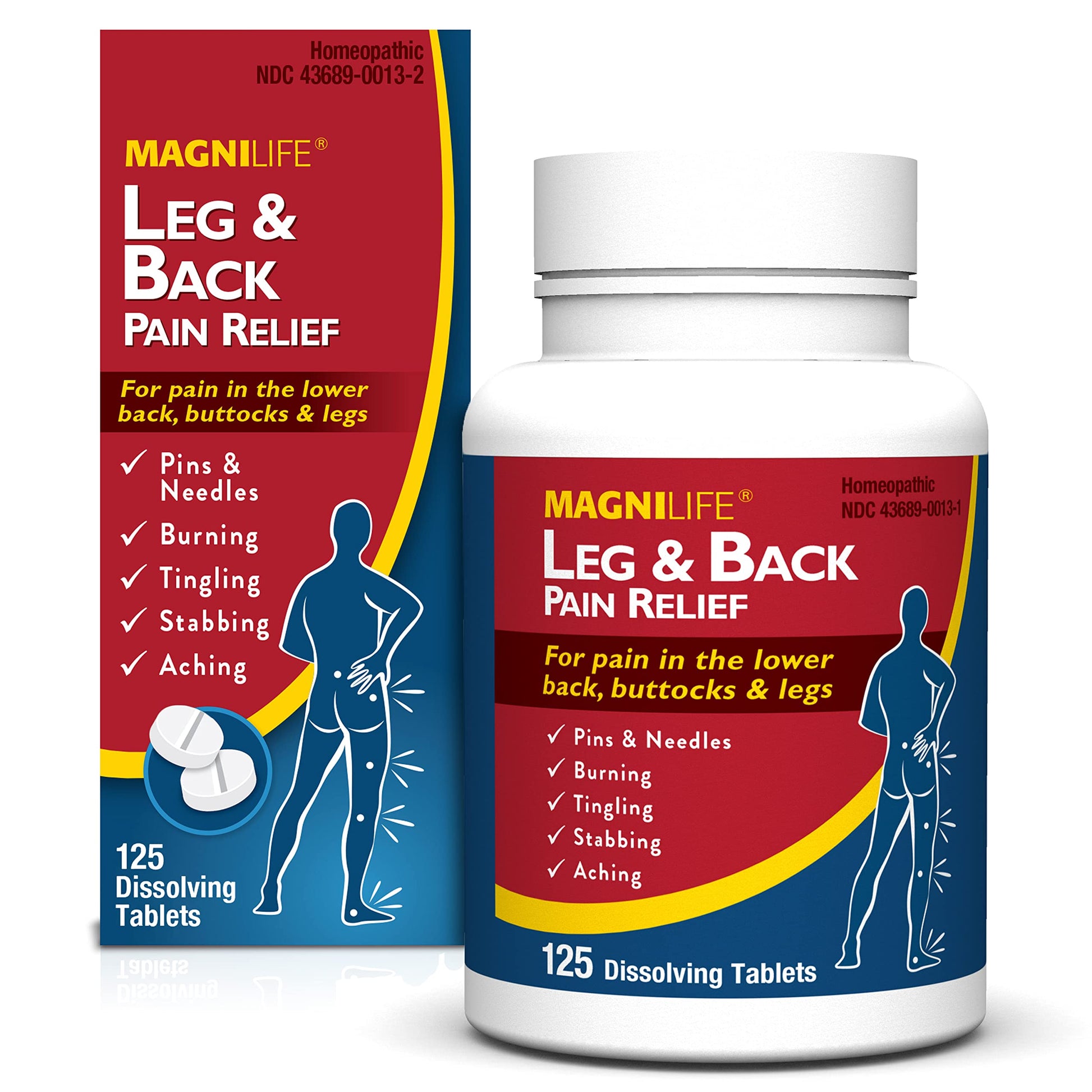 MagniLife Leg & Back Pain Relief Tablets,125 Ct, Fast-Acting Pain Relief Naturally Soothes Burning, Tingling & Stabbing Aches, Symptomatic or Preventative, Non-Habit Forming Quick-Dissolve Tablets MagniLife uk supplements