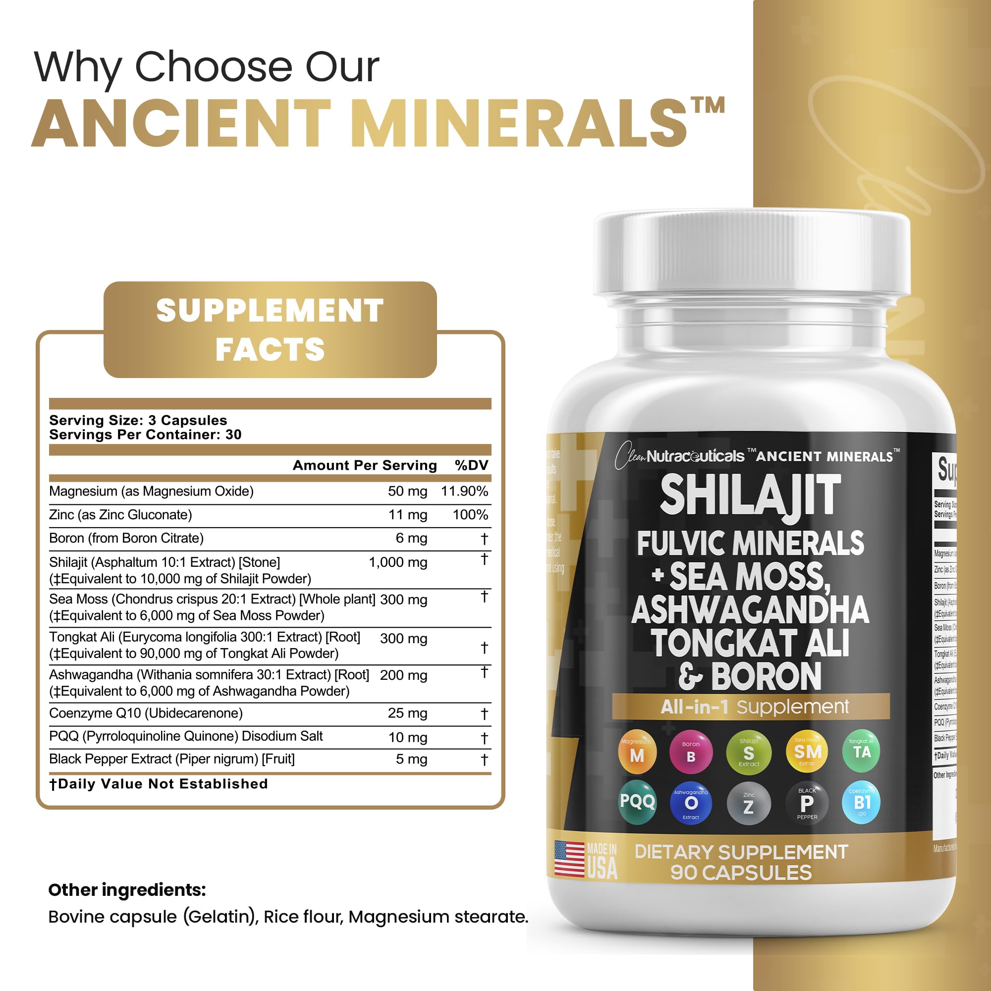 Pure Shilajit Supplement 10,000mg Himalayan w Sea Moss 6000mg Clean Nutraceuticals uk supplements