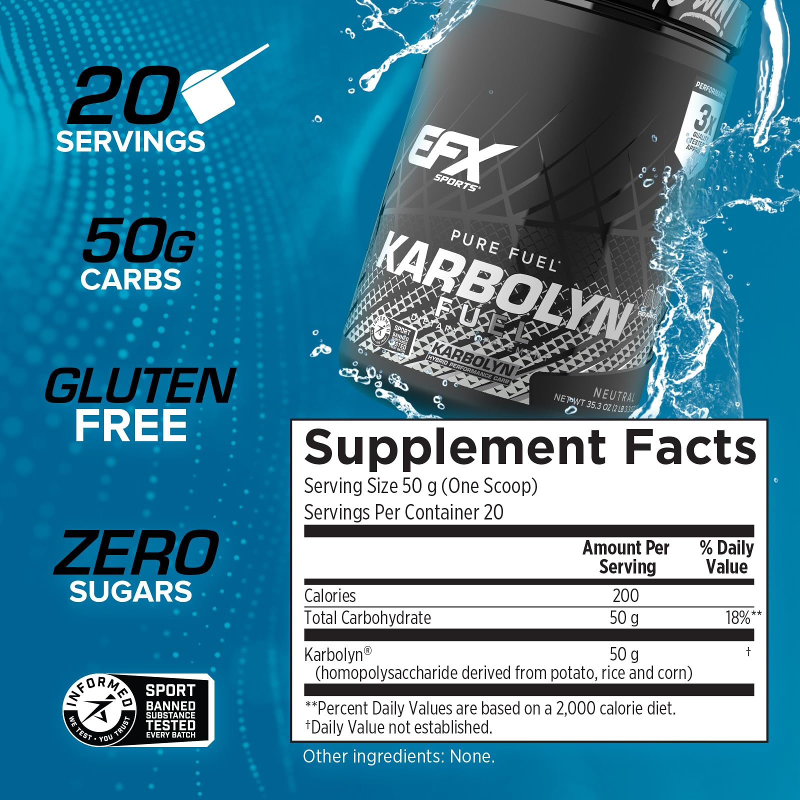 EFX Sports Karbolyn Fuel | Fast-Absorbing Carbohydrate Powder | Carb Load, Sustained Energy, Quick Recovery | Stimulant Free | 20 Servings (Neutral) EFX Sports uk supplements