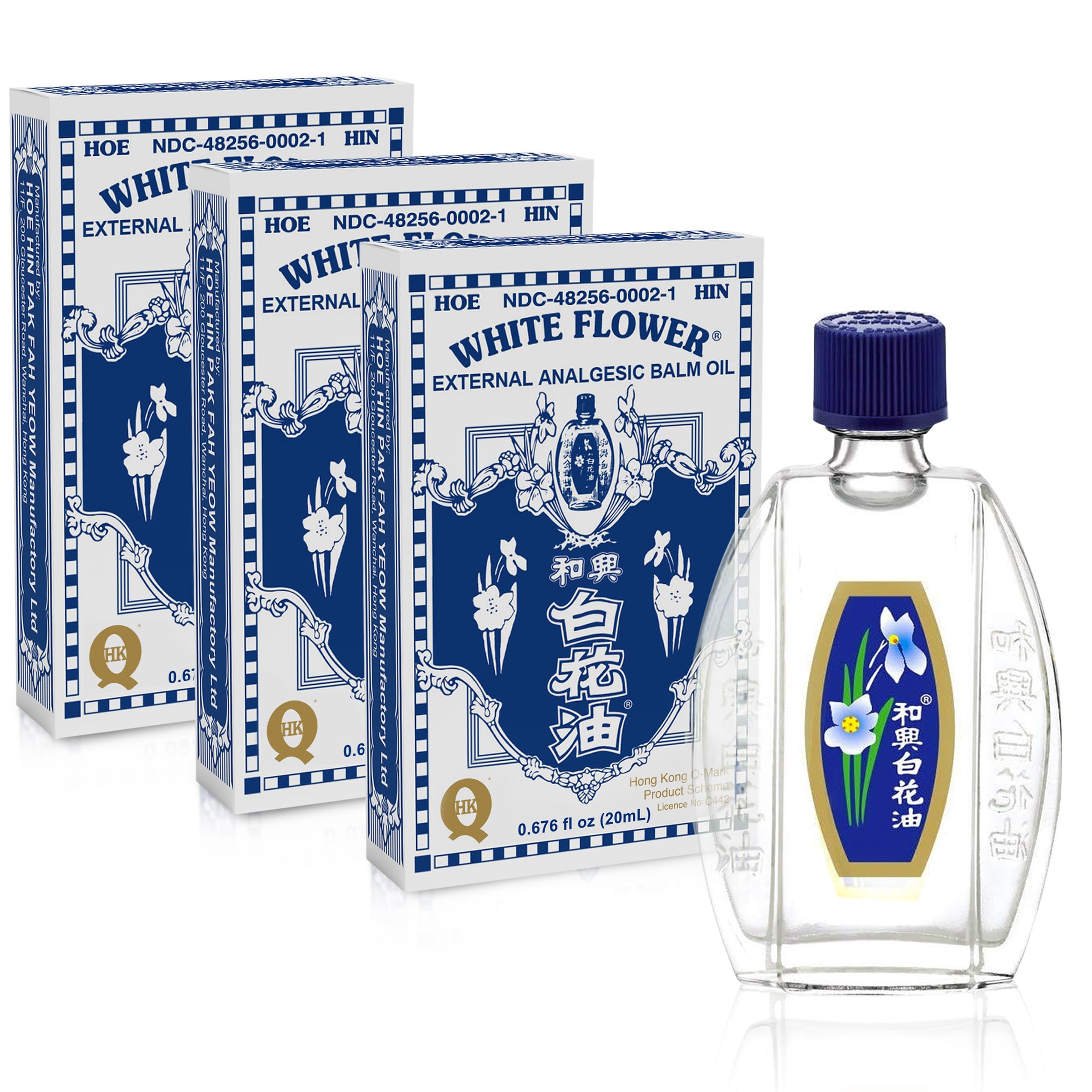 White Flower Analgesic Balm Embrocation Medicated Oil (Hoe Hin Pak Fah Yeow) (20ml/ Pack of 3) White Flower uk supplements