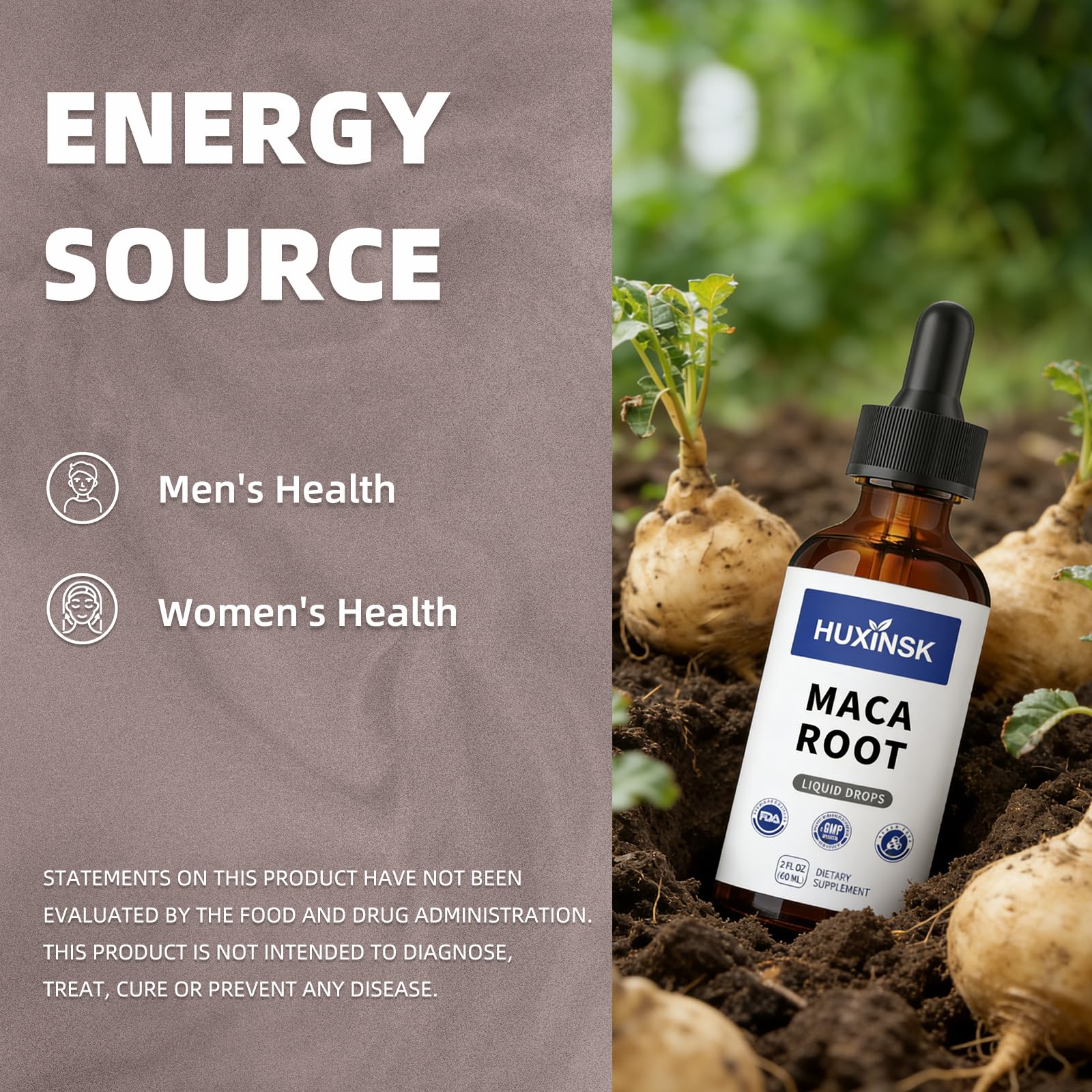 Maca Root Liquid Drops Extract | Peruvian Black & Red Blend | Natural Energy & Hormone Balance | Alcohol-Free, 60ml Vegan Tincture HUXINSK uk supplements