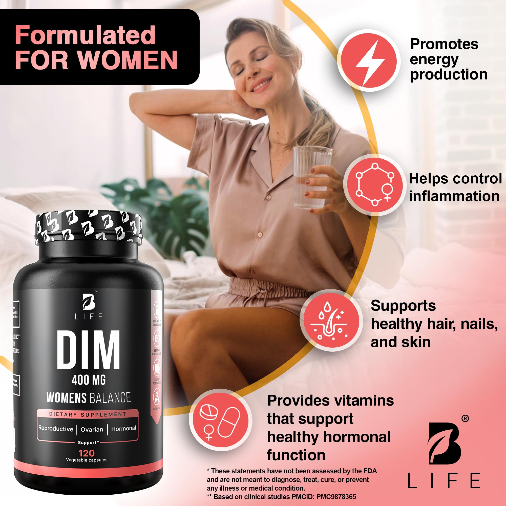 B Life Company DIM Supplement 400 mg with Myo & D-Chiro Inositol, Dong Quai – Hormone Balance for Women – Fertility Supplements – Inositol Supplement - 120 Caps B Life Company uk supplements