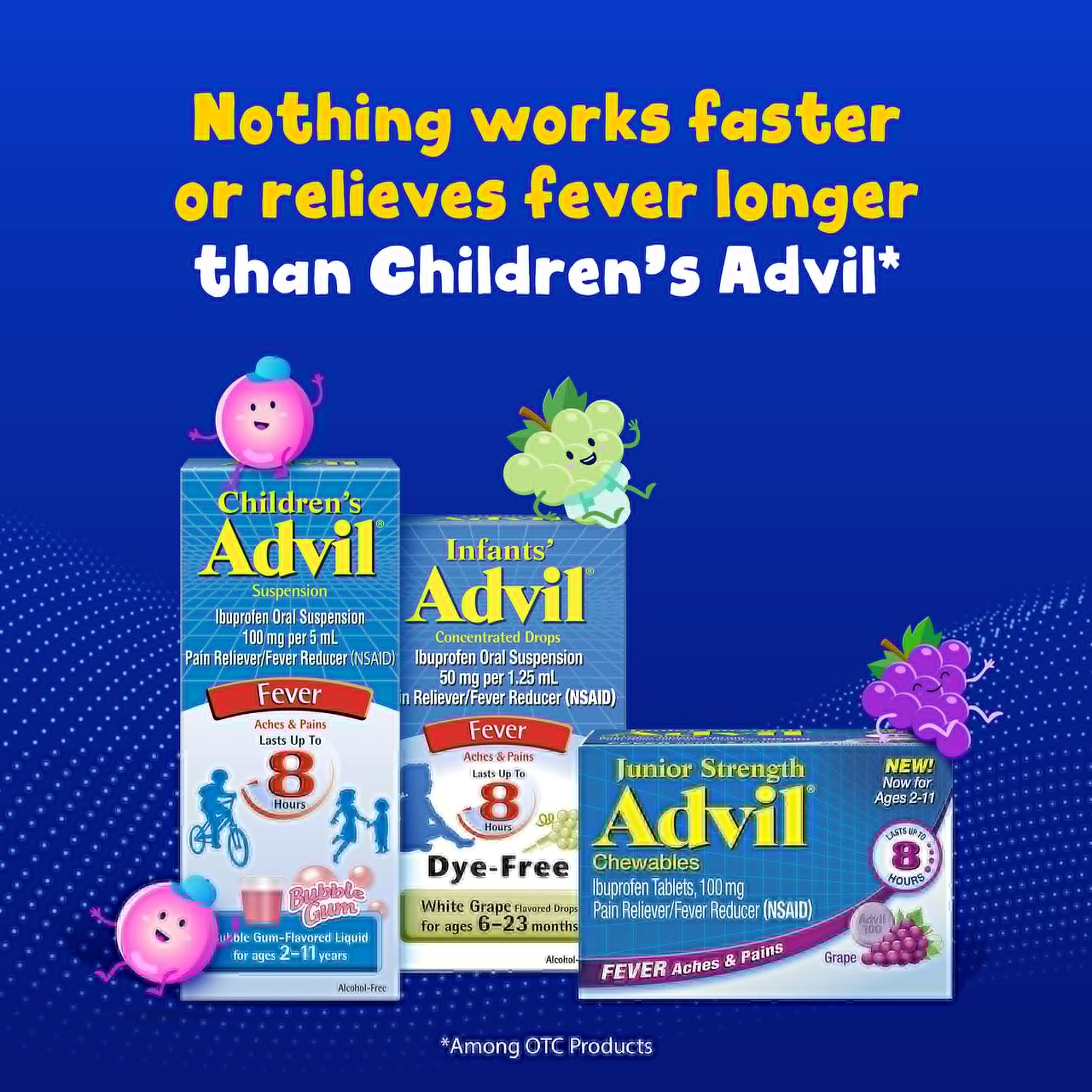 Advil Junior Strength Chewable Ibuprofen Pain Reliever and Fever Reducer, Children's Ibuprofen for Pain Relief, Grape - 24 Tablets Advil uk supplements