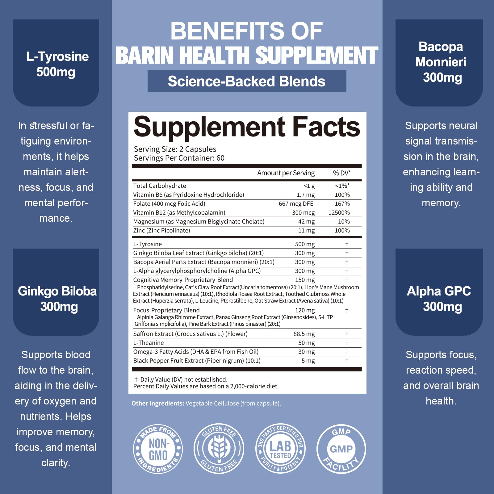 Totara Brain Supplements for Memory and Focus丨Non-Caffeinated Energy with L-Tyrosine, Alpha GPC, Ginkgo Biloba, Bacopa Monnieri, Saffron – Gluten Free, Non-GMO for Neuro & Brain Health (120 Counts) Totaria uk supplements