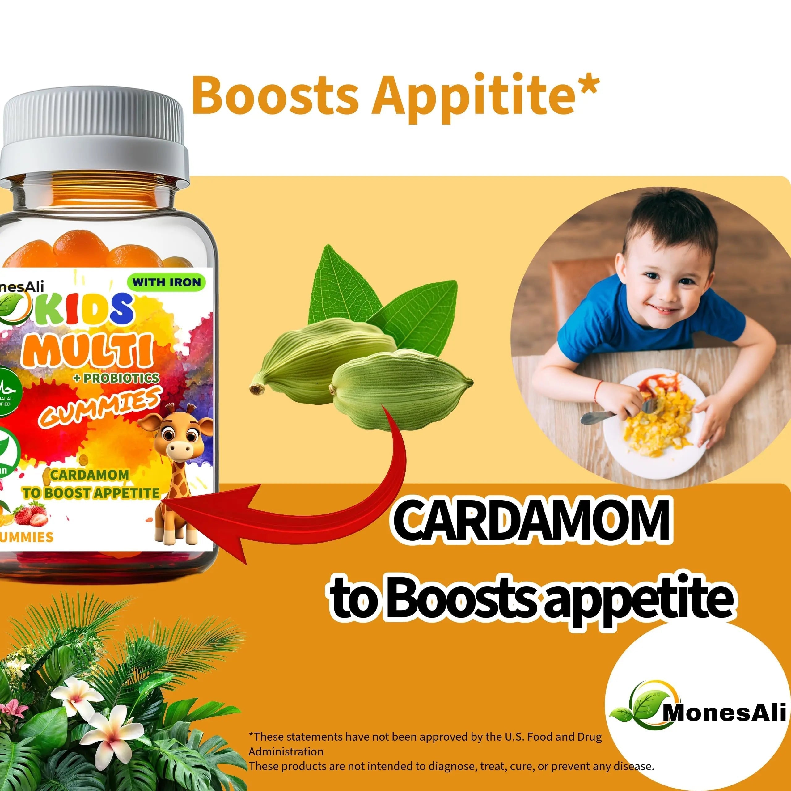 MonesAli Kids Multivitamin Gummies with Iron & Probiotics – Vegan, Gelatin-Free, Halal, Orange & Strawberry Flavors, 90 Count MonesAli uk supplements