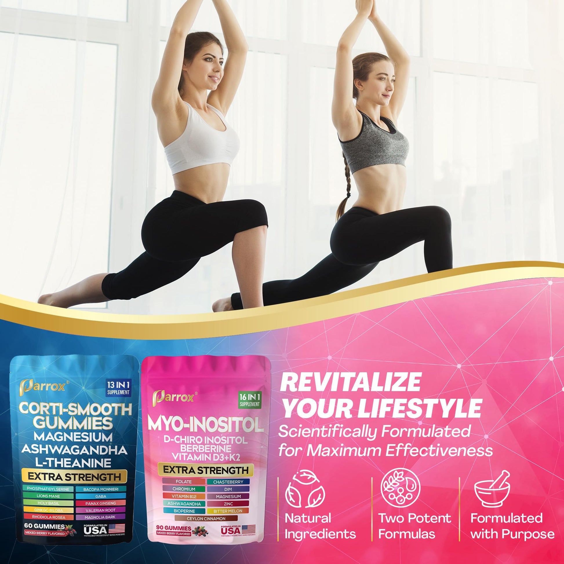 Soothe & Smooth Bundle Gummies - Cortisol & Myo-Inositol Supplement with D-Chiro Inositol, Berberine, Magenesium, Ashwagandha, L-Theanine, Vitamins D3+K2 & B12, Folate, Zinc Lion's Mane (150 Gummies) Parrox uk supplements