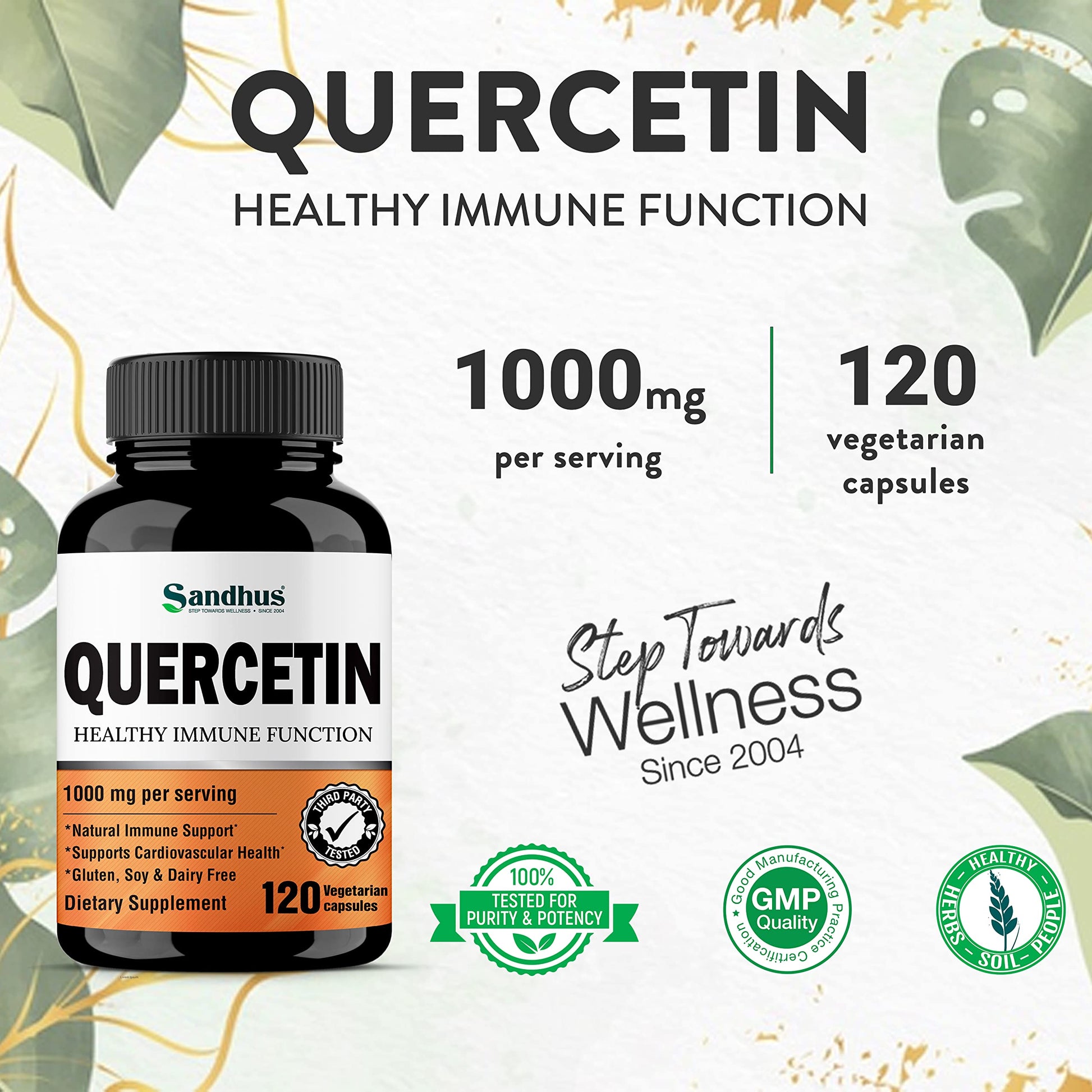 Sandhu's Quercetin 1000mg Per Serving 120 Count Vegetarian Capsules Bioflavonoids Sandhu's uk supplements