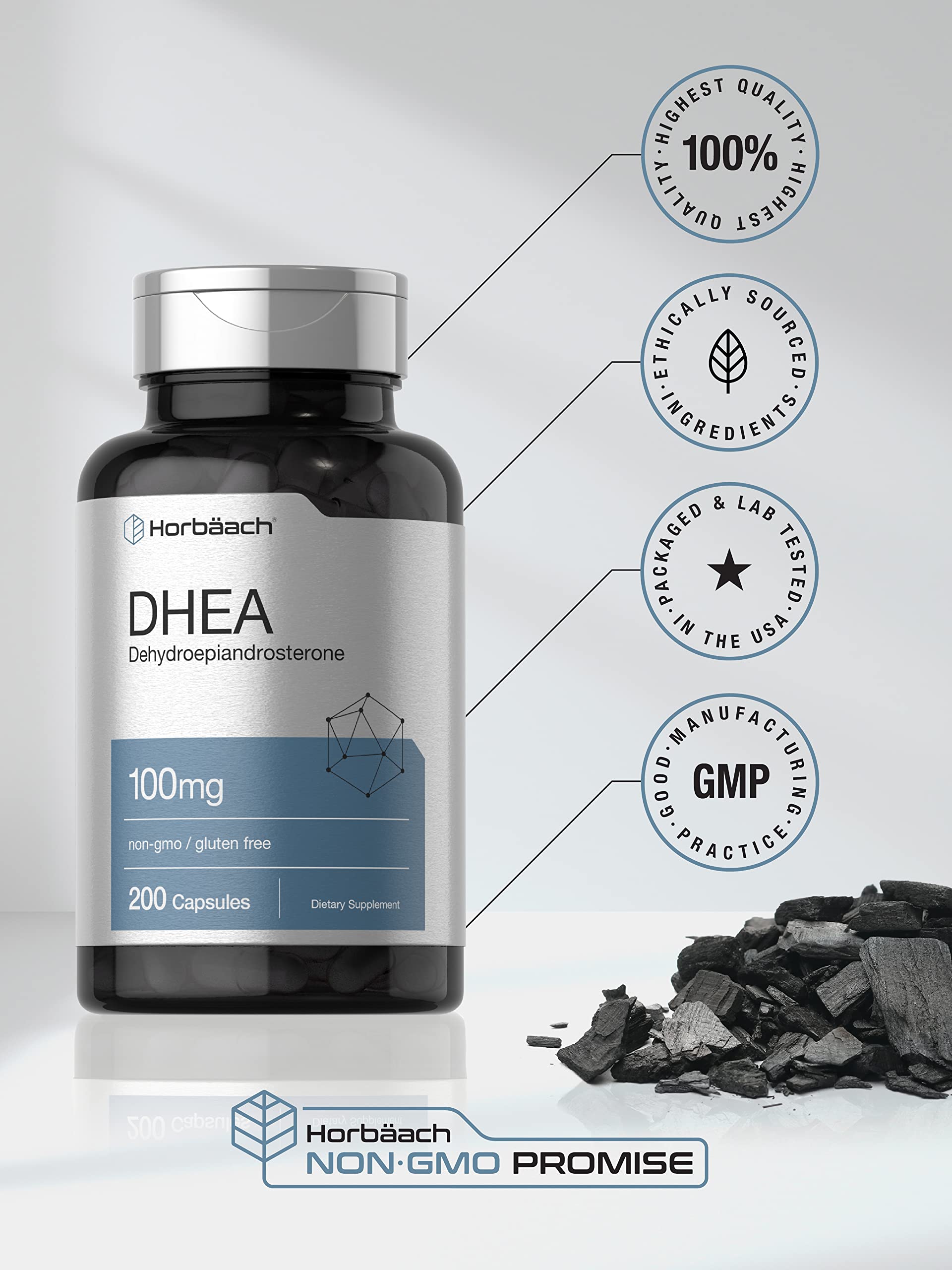 Horbäach DHEA 100mg | 200 Capsules | Supplement for Men and Women | Non-GMO, Gluten Free Horbäach uk supplements