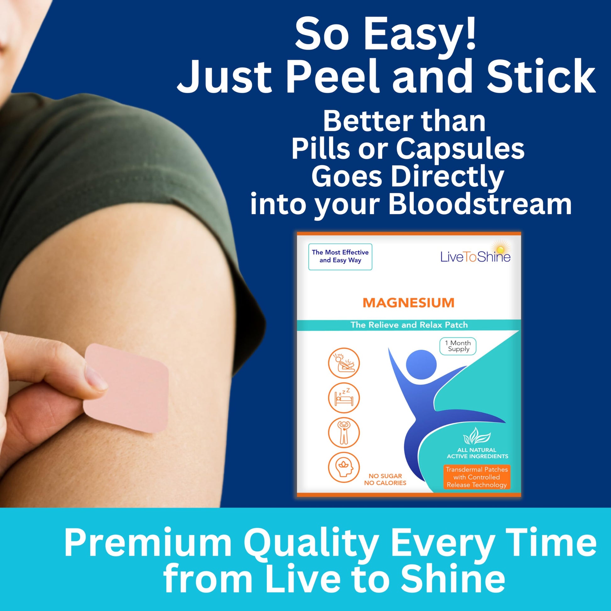 Magnesium Patches for Men and Women - Sleep Support & Relaxation, Muscle Recovery, Nerve Function - USA Made - 30 Premium Fast-Acting, Slow-Release Patches - Live To Shine Live To Shine uk supplements