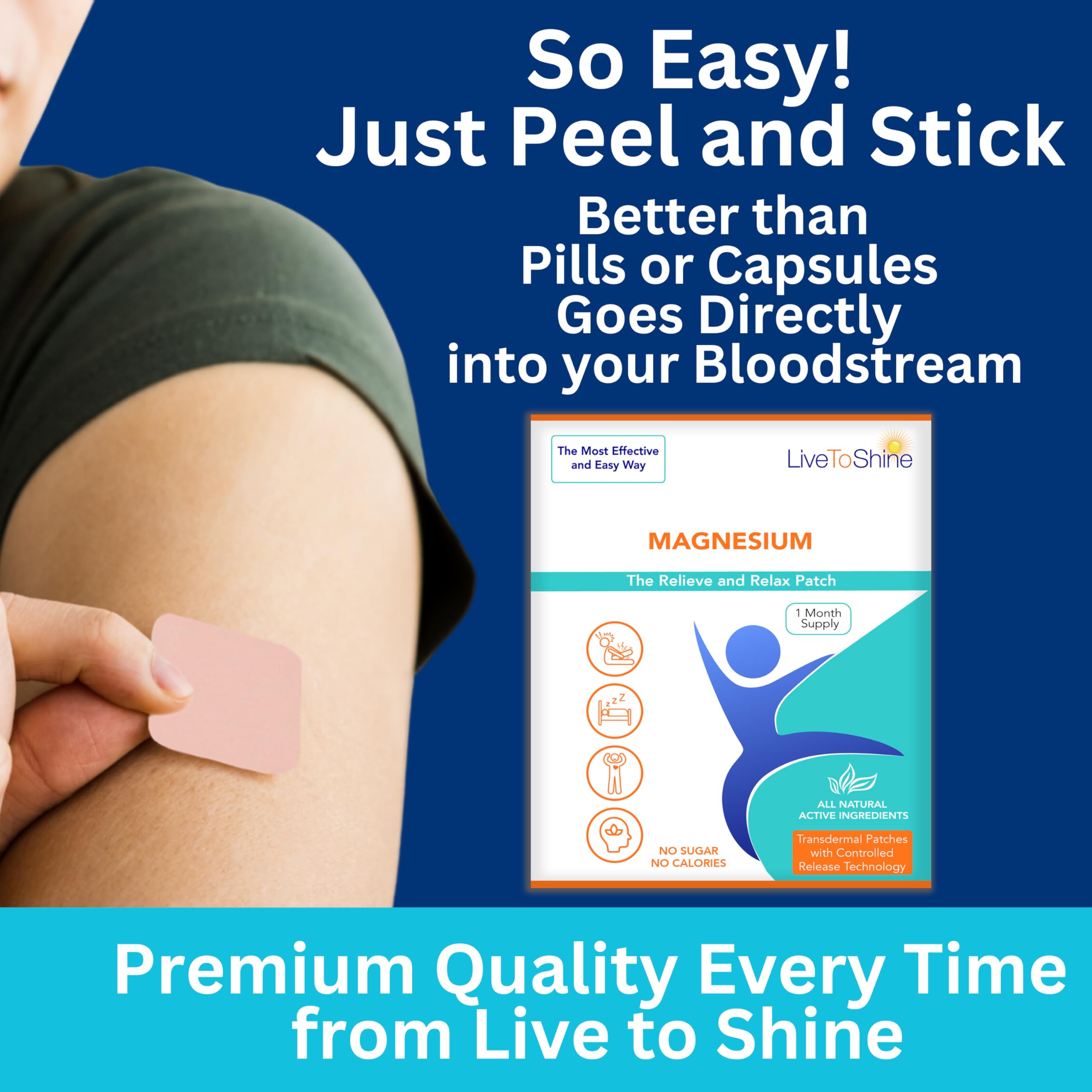 Magnesium Patches for Men and Women - Sleep Support & Relaxation, Muscle Recovery, Nerve Function - USA Made - 30 Premium Fast-Acting, Slow-Release Patches - Live To Shine Live To Shine uk supplements