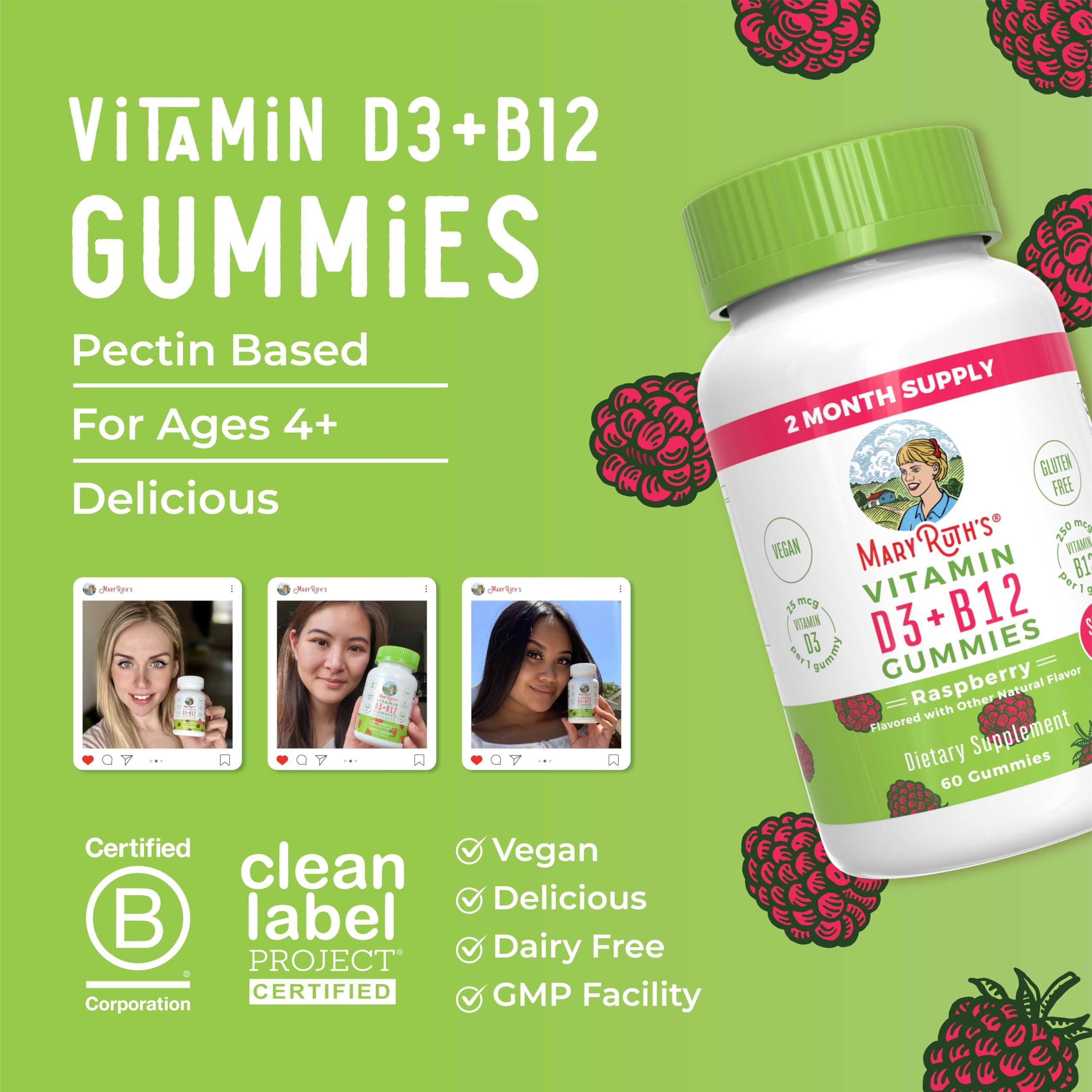 MaryRuth Organics Sugar Free | 2 Month Supply | Vitamin D & B12 Vitamin Supplements for Adults & Kids | Bone Health | Immune Support | Vegan | Non-GMO | 60 Servings MARYRUTH'S uk supplements