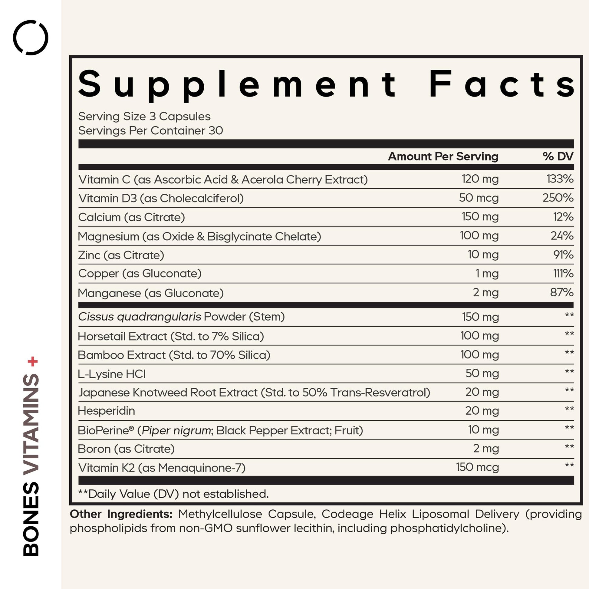 Codeage Bones Vitamins+ - Vitamin D3 & K2, Vitamin C, Calcium, Magnesium, Zinc, Hesperidin, L-Lysine, Manganese, Bamboo, Horsetail, Cissus, Boron, Trans-Resveratrol, Non-GMO Supplement - 90 Capsules Codeage uk supplements