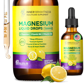 Magnesium Glycinate Liquid Drops 1500mg with Magnesium Citrate & Taurate, L-Theanine, Vitamin D3, B6 - Supports Calm, Sleep, Muscle Relaxation, Leg Cramps & Energy, Lemon Flavor, 60 mL Inner Brightness uk supplements