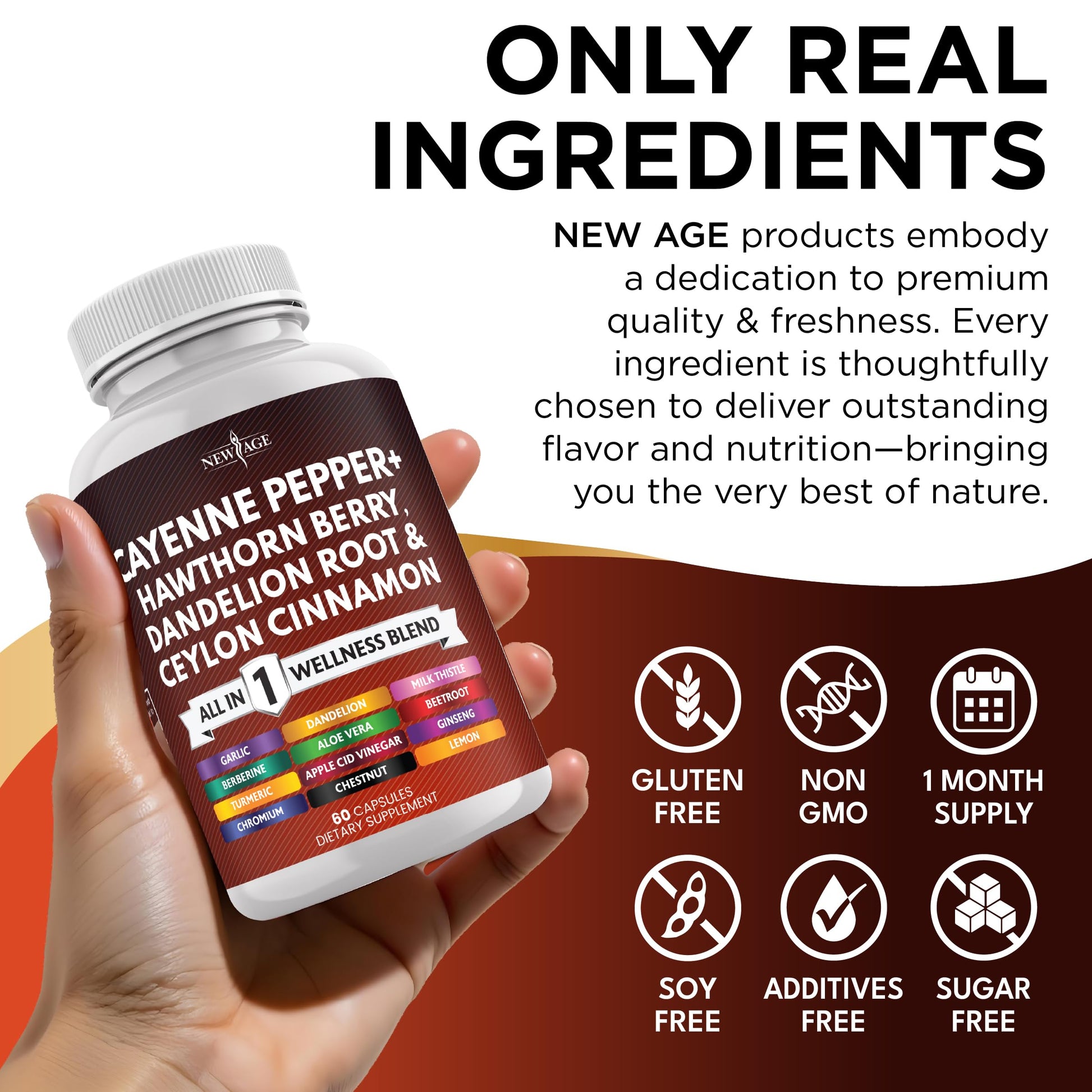 NEW AGE Cayenne Pepper Capsules Supplement with Hawthorn Berry, Dandelion Root, Ceylon Cinnamon, Garlic, Ginger, ACV, Milk Thistle, Beet Root, Aloe Vera - 120 Count NEW AGE uk supplements