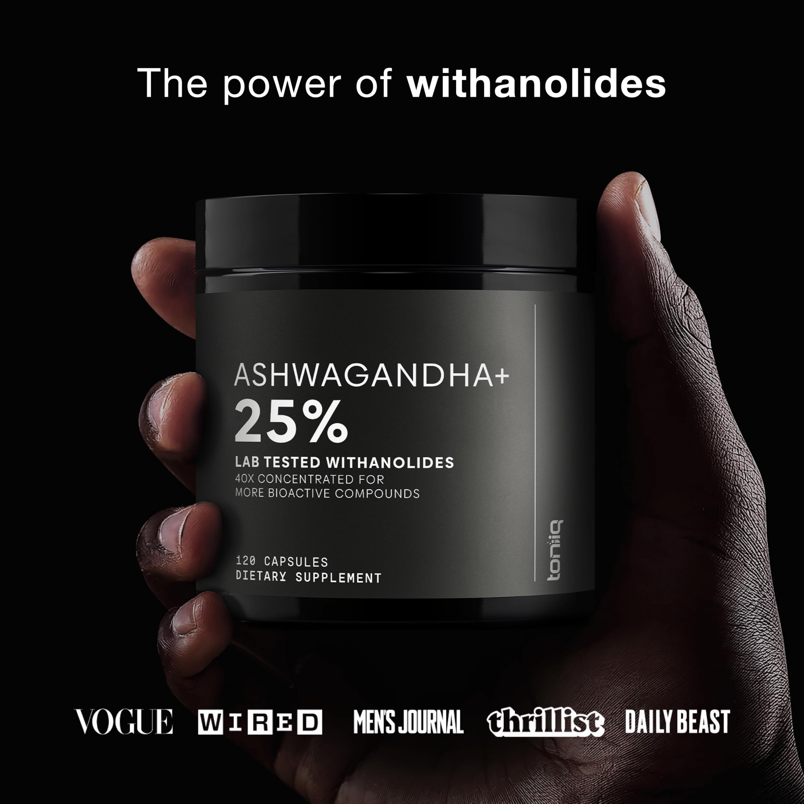 Toniiq Ashwagandha – 40:1 Concentrated Extract – 25% Withanolides – Wild Harvested in India – Highly Bioavailable with Black Pepper – Third-Party Tested – 120 Capsules - 1,300mg per Serving Toniiq uk supplements