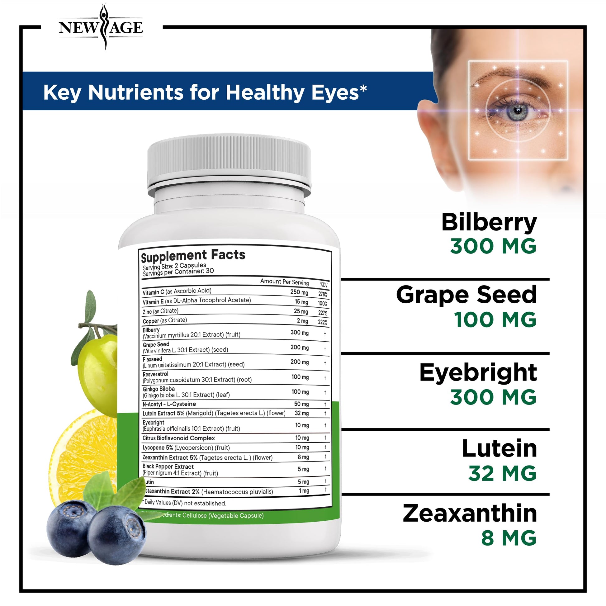 NEW AGE AREDS 2 Eye Vitamins - Lutein, Zeaxanthin, Bilberry, Astaxanthin Mineral Vision Supplement - 180 Count NEW AGE uk supplements