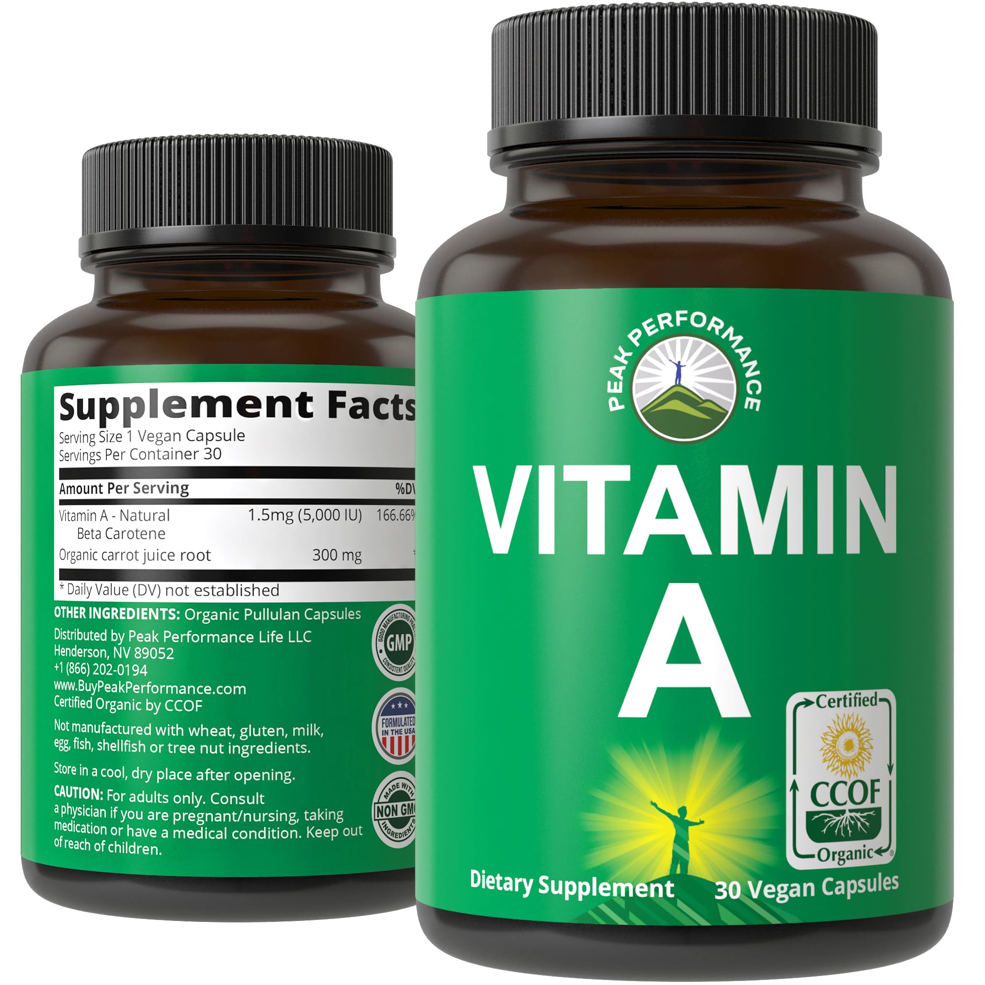 Certified Organic Vitamin A 5000 IU Supplement Capsules High Potency Vitamins. for Adults, Men, Women, Kids. Made with Carrot Juice. Great for Immune, Skin, Eye Support. Non GMO, Vegan Pills Peak Performance uk supplements