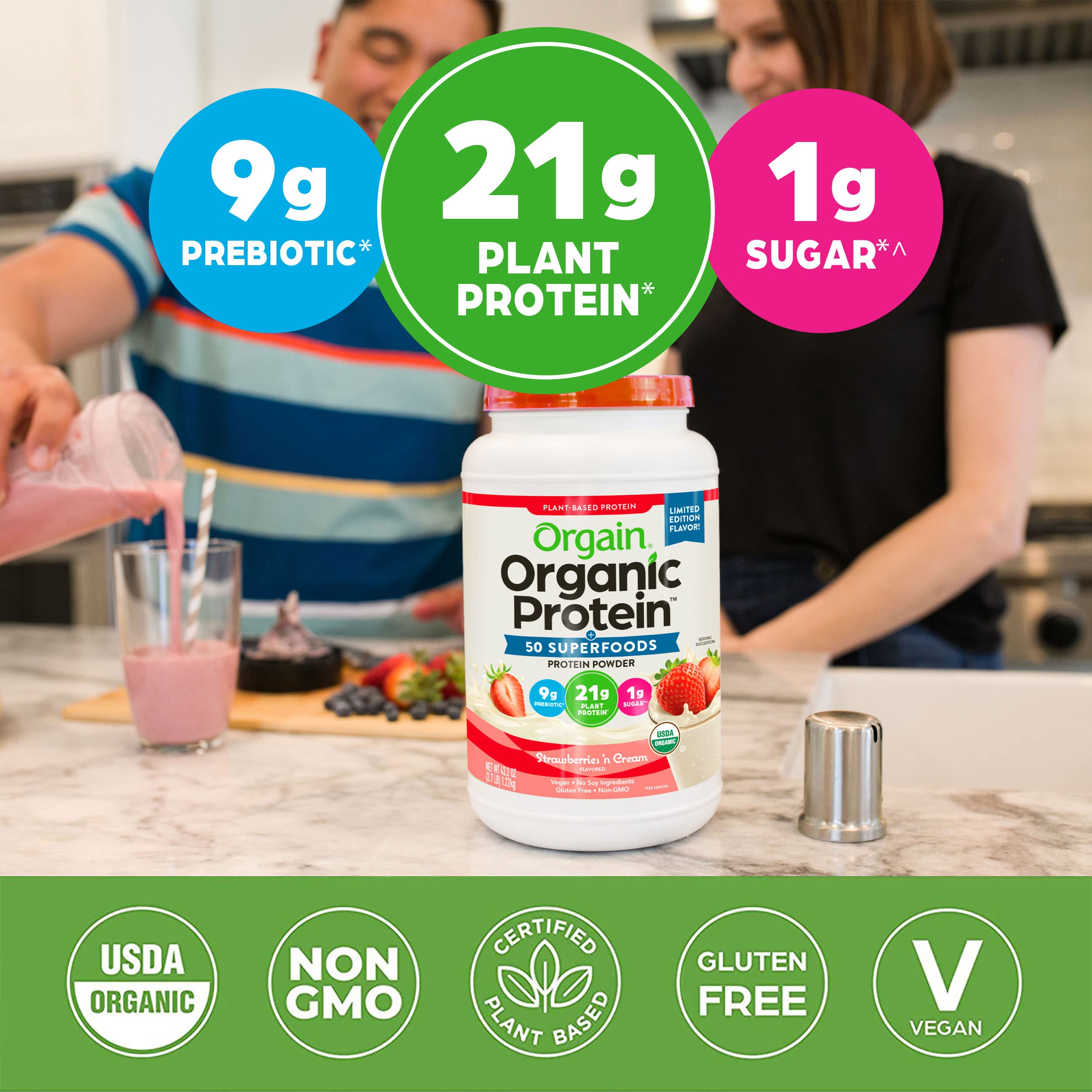 Orgain Organic Vegan Protein Powder + 50 Superfoods, Strawberries and Cream Orgain uk supplements