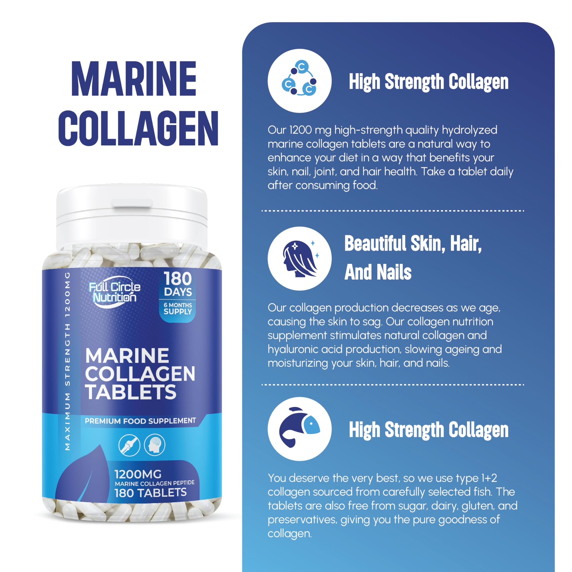 Marine Collagen Tablets 1200MG - 2400MG - 180 Days Supply Generic uk supplements