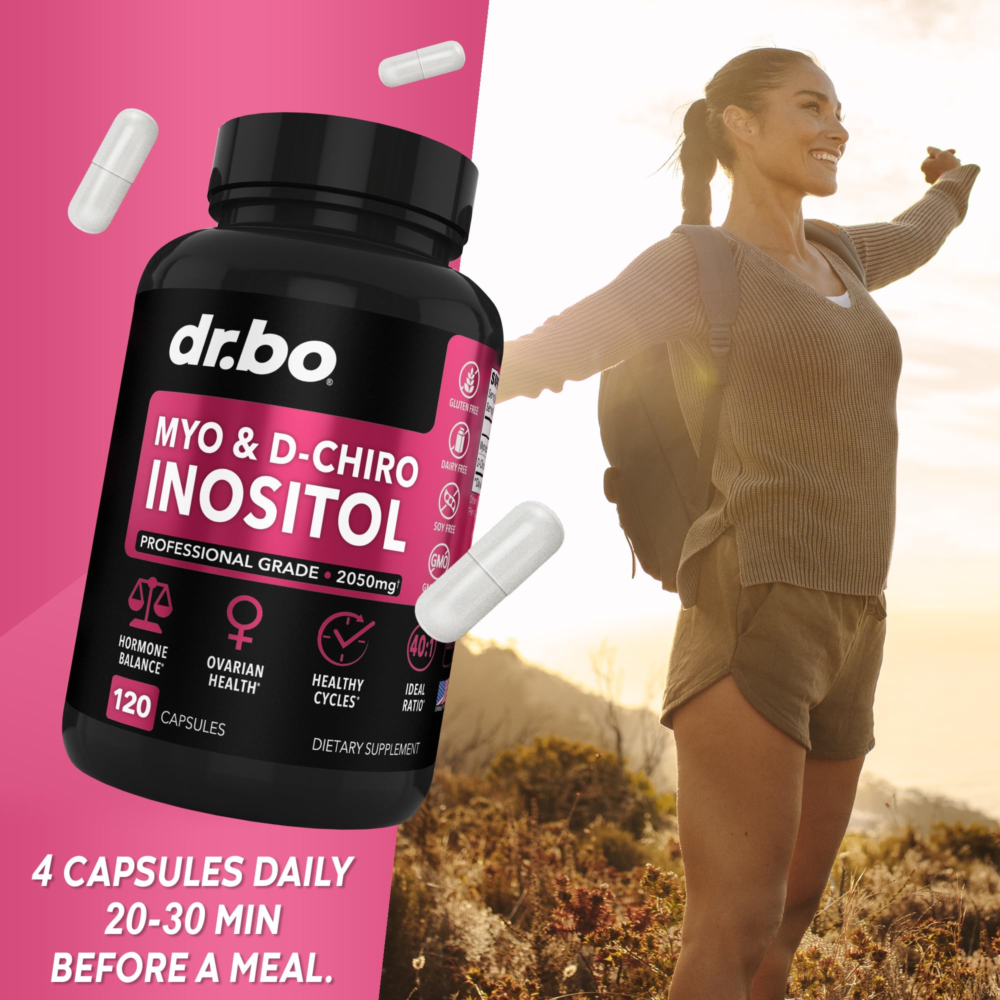 Myo-Inositol & D-Chiro Inositol Supplement Capsules - 40:1 Ratio Hormone Balance DR. BO uk supplements