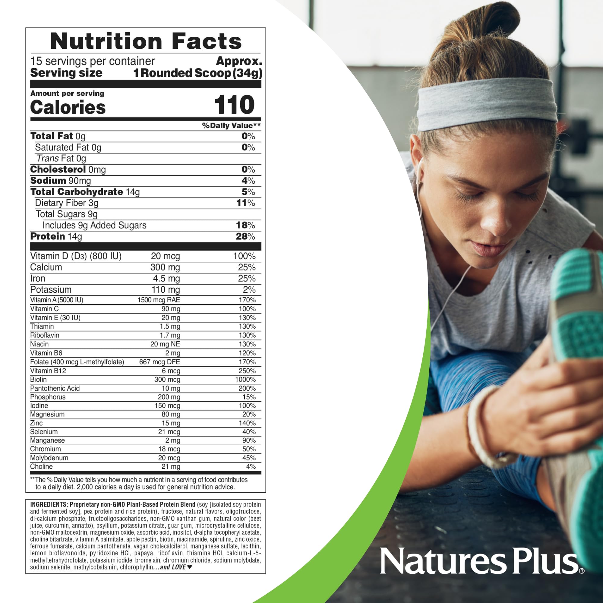 NaturesPlus SPIRU-TEIN, Peaches & Cream - 1.12 lb - Plant-Based Protein Powder - Vitamins & Minerals for Energy - Vegetarian, Gluten Free - 15 Servings NaturesPlus uk supplements