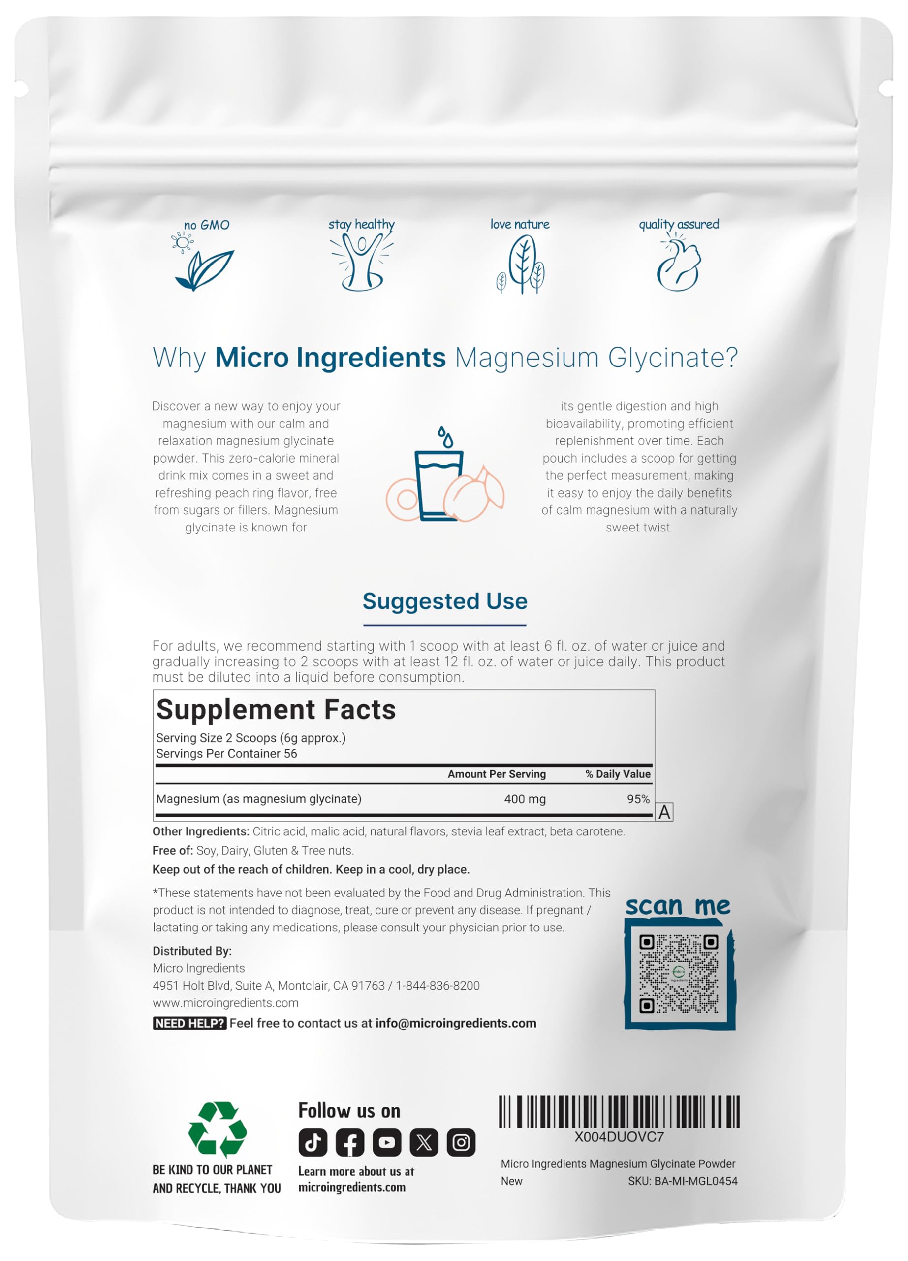 Magnesium Powder, 12oz (56 Servings) | Magnesium Glycinate Powder | Sweet Peach Ring Flavored | Sleep, Muscle, Heart & Nerve Health Support | Easily Absorbed | Non-GMO, Vegan, Sugar Free Micro Ingredients uk supplements