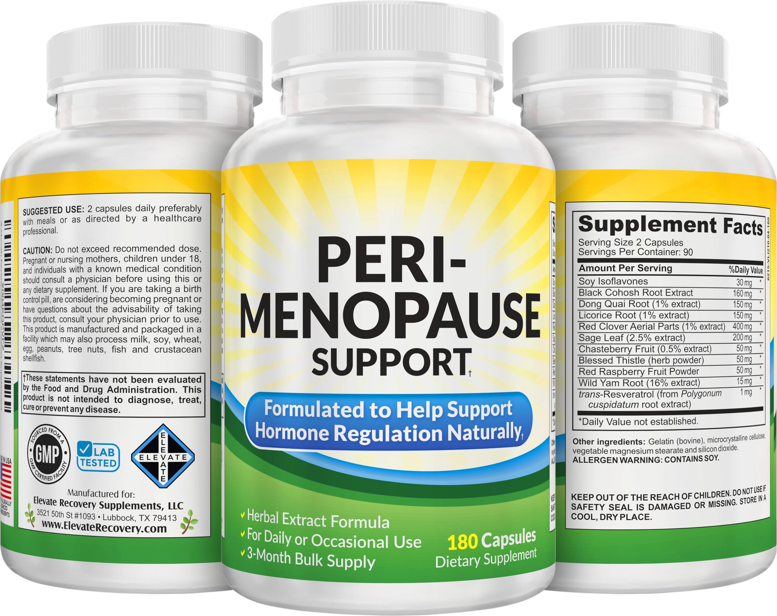 Perimenopause Support (3-Month) Supplement Blend | Women's Health & Hormone Support with 11 Herbs & Extracts | Female Hormonal Balance Supplements | 90-Day Bulk Supply | 180 Capsules Elevate Recovery Supplements uk supplements