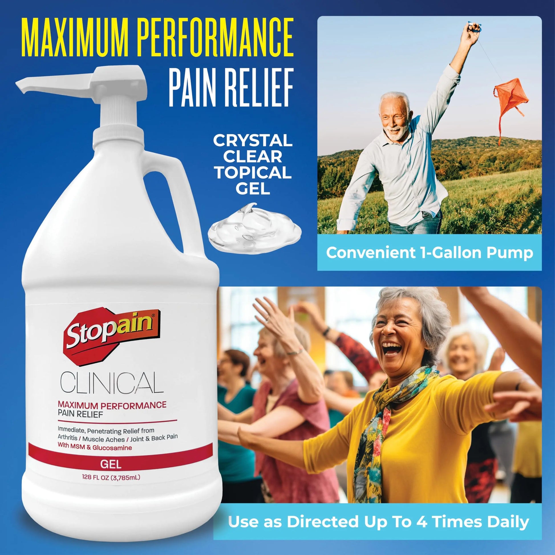 Stopain Clinical Pain Relief Gel 1 Gallon - Professional Formula for Arthritis, Knee, Back & Muscle Pain - Maximum Strength Gel for Joint & Nerve Pains with 10% Menthol Plus Glucosamine - Made in USA Stopain uk supplements