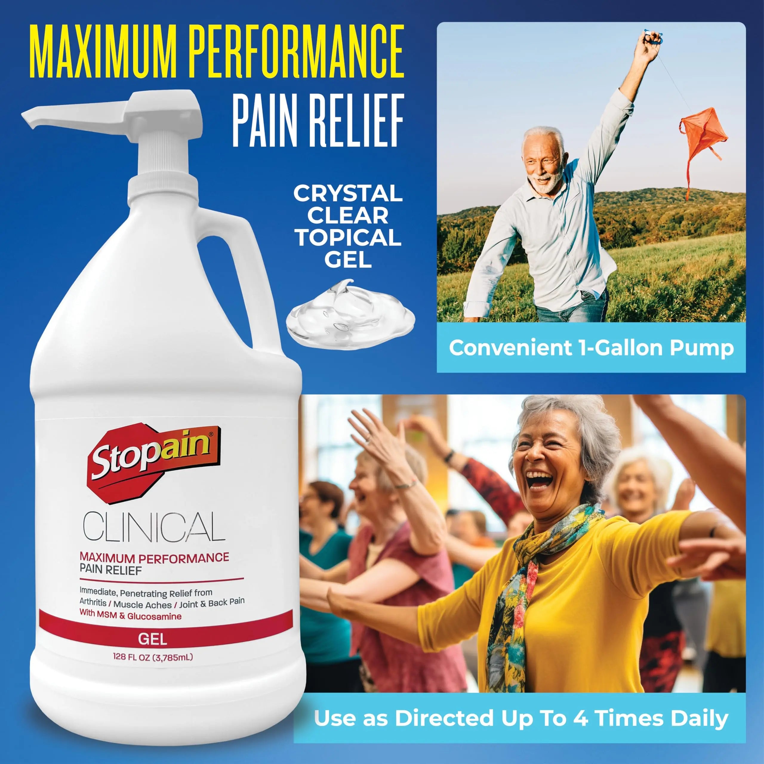 Stopain Clinical Pain Relief Gel 1 Gallon - Professional Formula for Arthritis, Knee, Back & Muscle Pain - Maximum Strength Gel for Joint & Nerve Pains with 10% Menthol Plus Glucosamine - Made in USA Stopain uk supplements