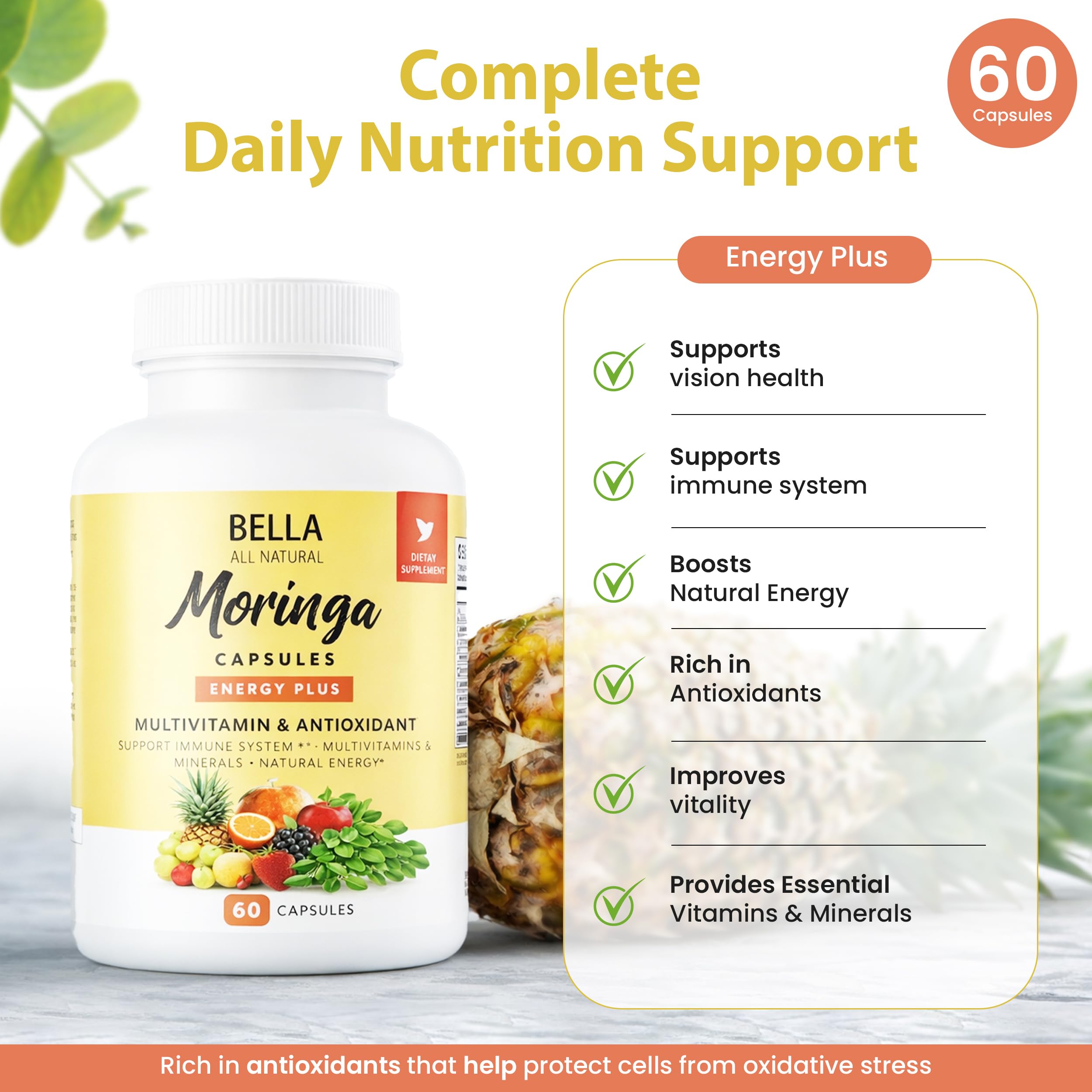 Bella All Natural Moringa Capsules 60 Count - Moringa Oleifera Leaf Supplement with Pomegranate & Elderberry Flavor, Pure Organic Moringa Capsules for Immune, Energy & Skin Health Support Bella All Natural uk supplements