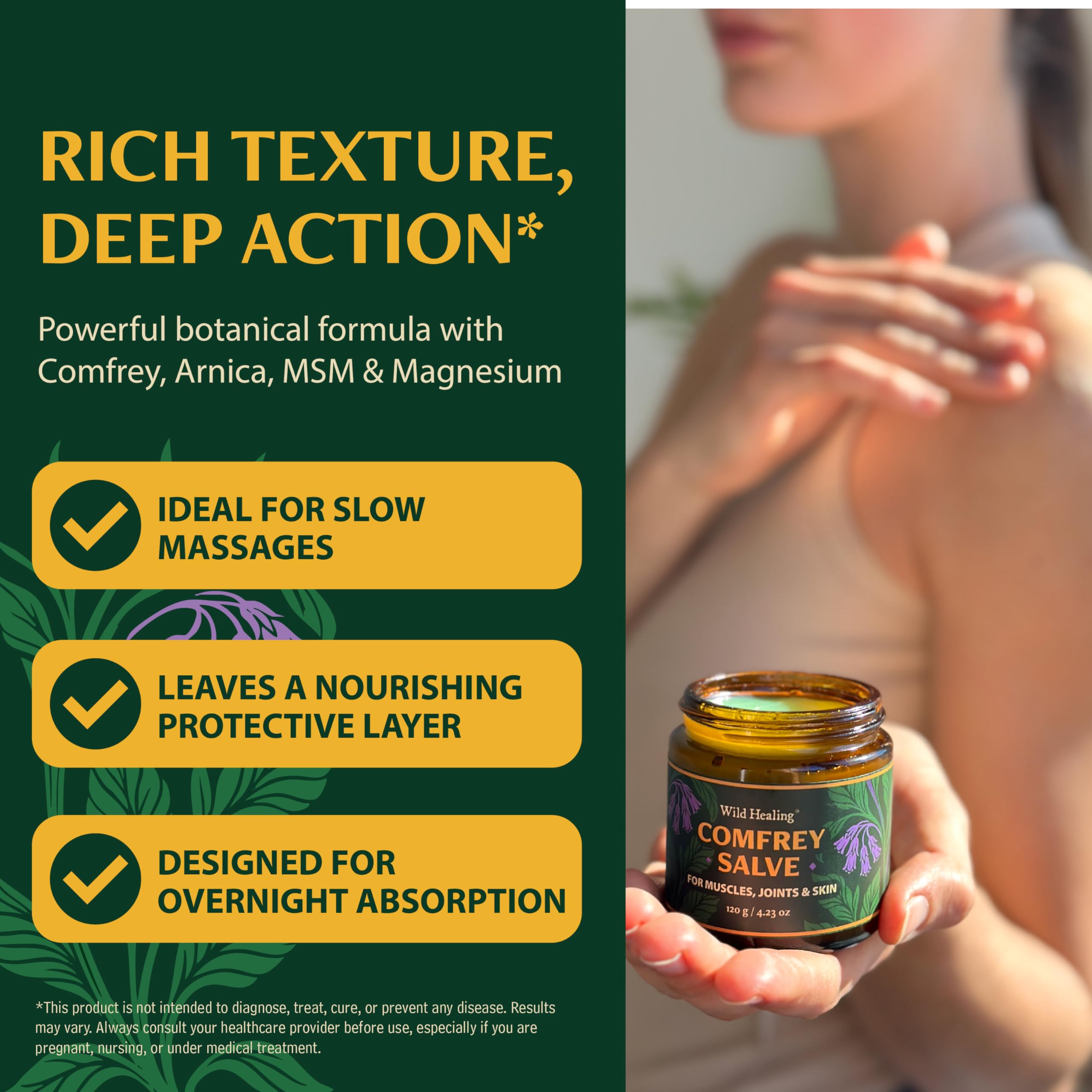 Wild Healing Comfrey Salve – Concentrated Herbal Balm with Arnica, Magnesium & MSM – Soothing Botanical Cream for Joints, Muscles & Dry Skin – 4.23 oz Wild Healing uk supplements