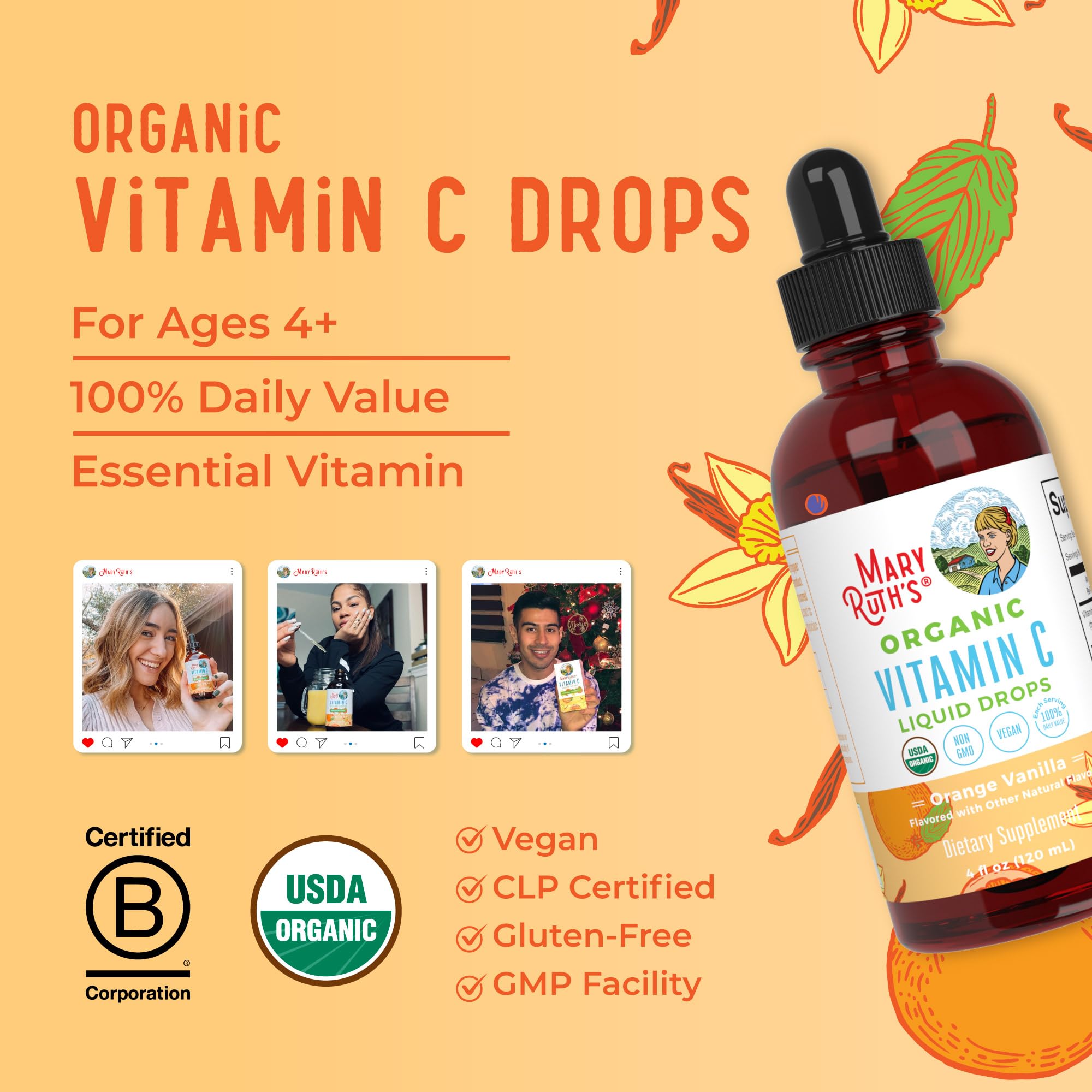 MaryRuth Organics Organic Vitamin C Supplement | Liquid Vitamin C Liquid Drops for Adults & Kids | Immune Support Supplement for Overall Health | Vegan | Non-GMO | Gluten Free | 4 Fl Oz MARYRUTH'S uk supplements