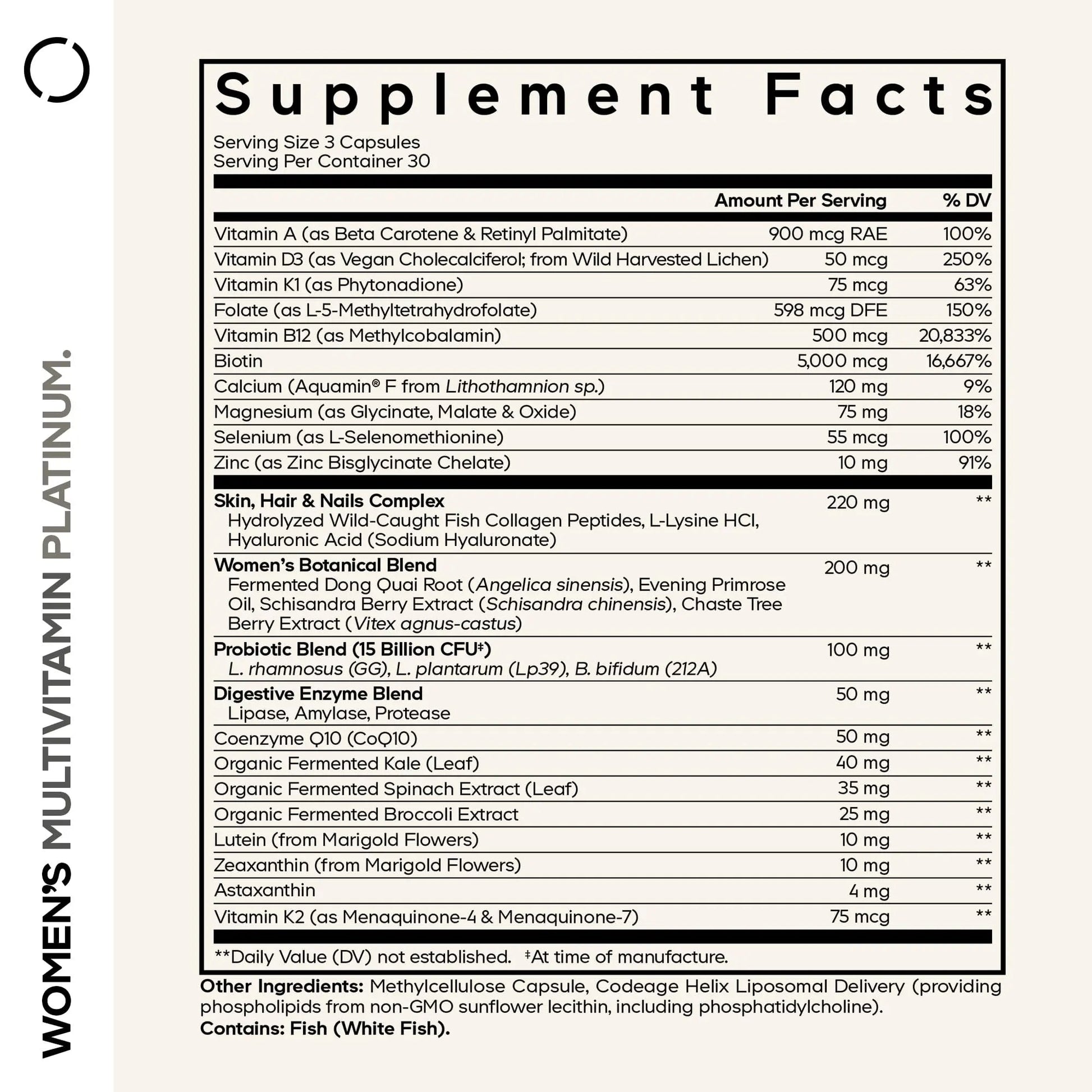 Codeage Women’s Multivitamin Platinum - Vitamins A D3 K1 K2 B12 & Minerals, CoQ10, Skin, Hair & Nails Complex, Collagen, Botanicals, Probiotics Codeage uk supplements