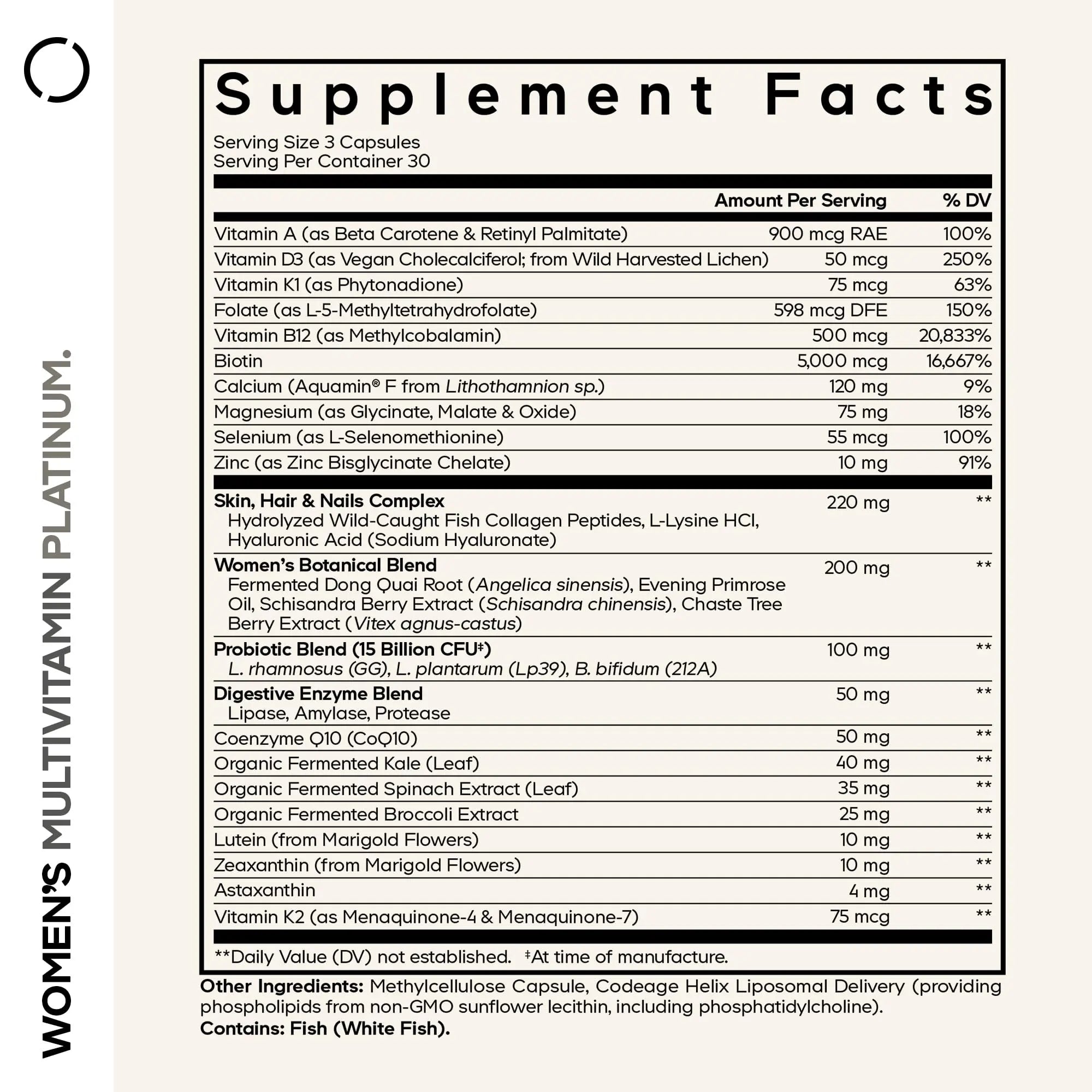 Codeage Women’s Multivitamin Platinum - Vitamins A D3 K1 K2 B12 & Minerals, CoQ10, Skin, Hair & Nails Complex, Collagen, Botanicals, Probiotics Codeage uk supplements