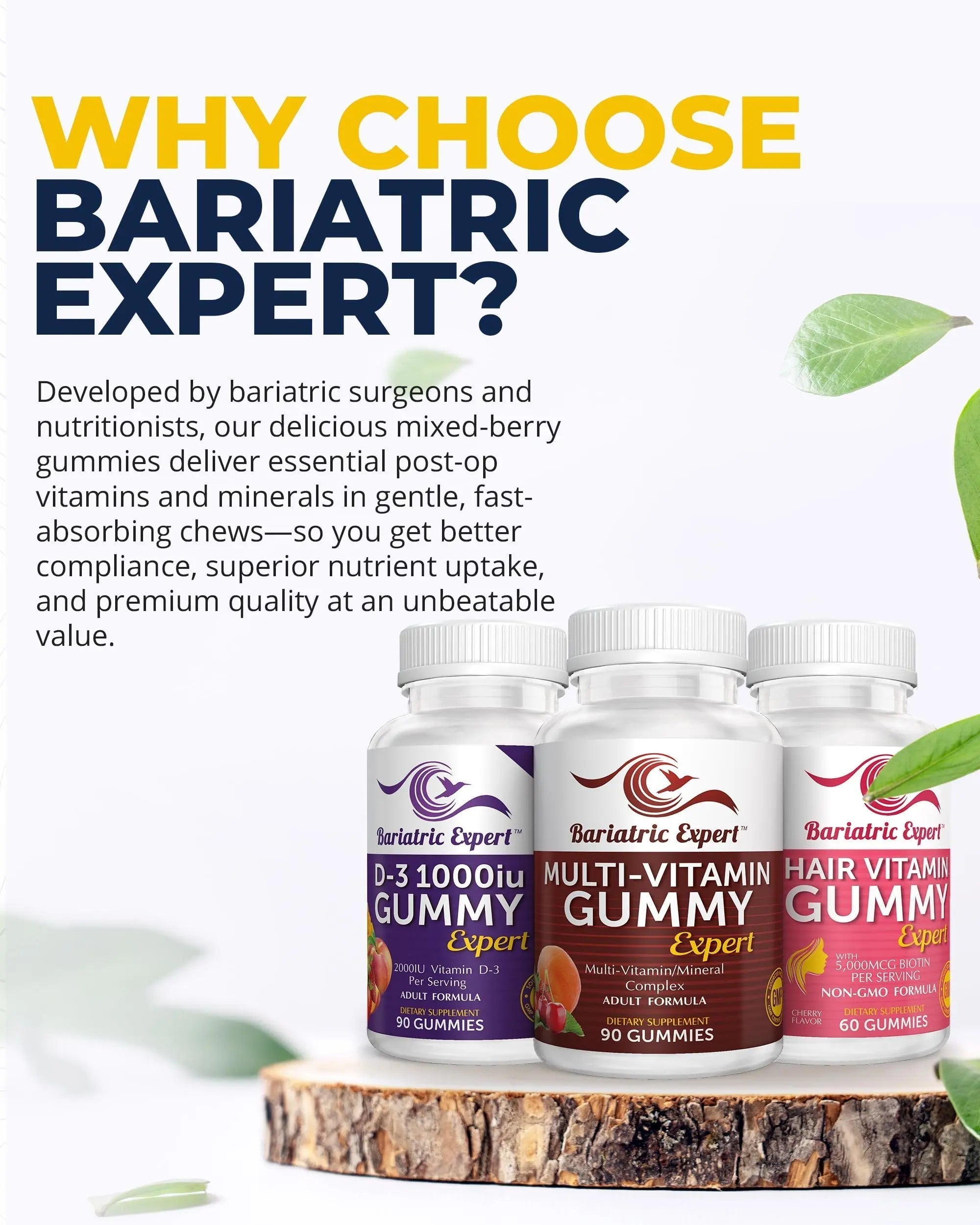 Bariatric Multivitamin 3 Pack, Multivitamin Gummy 90 Chews. - D3 Gummies 90 Chew - Hair Vitamin Gummy 60 Chews. Bariatric Food Expert uk supplements