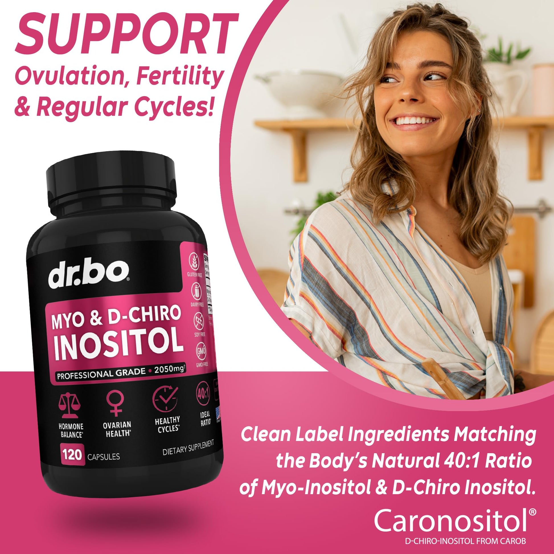 Myo-Inositol & D-Chiro Inositol Supplement Capsules - 40:1 Ratio Hormone Balance DR. BO uk supplements