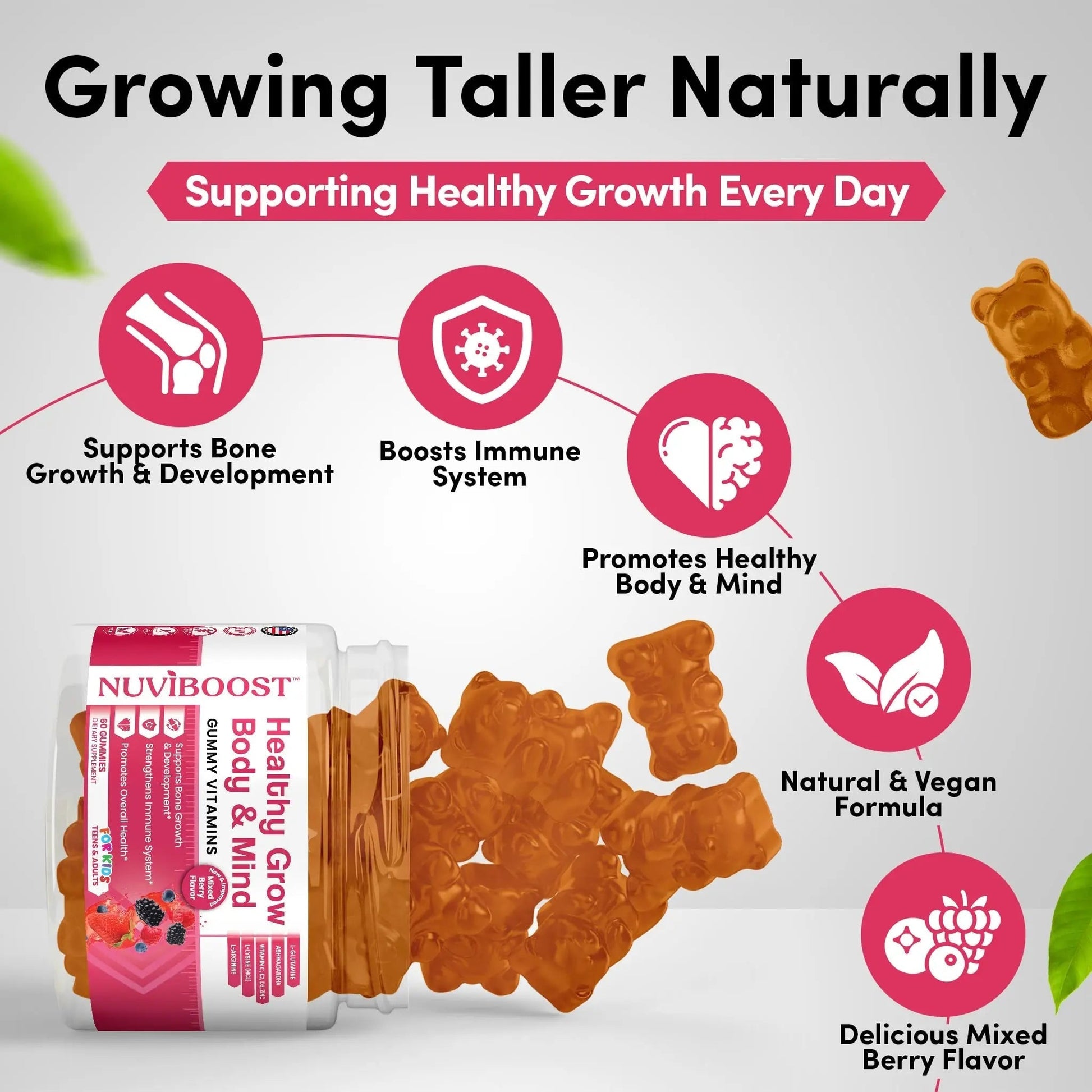 NUVIBOOST Healthy Grow Height Growth Gummies Rich in Calcium, Vitamins C, D3, K2, L-Arginine, Ashwagandha, and Others NUVIBOOST uk supplements