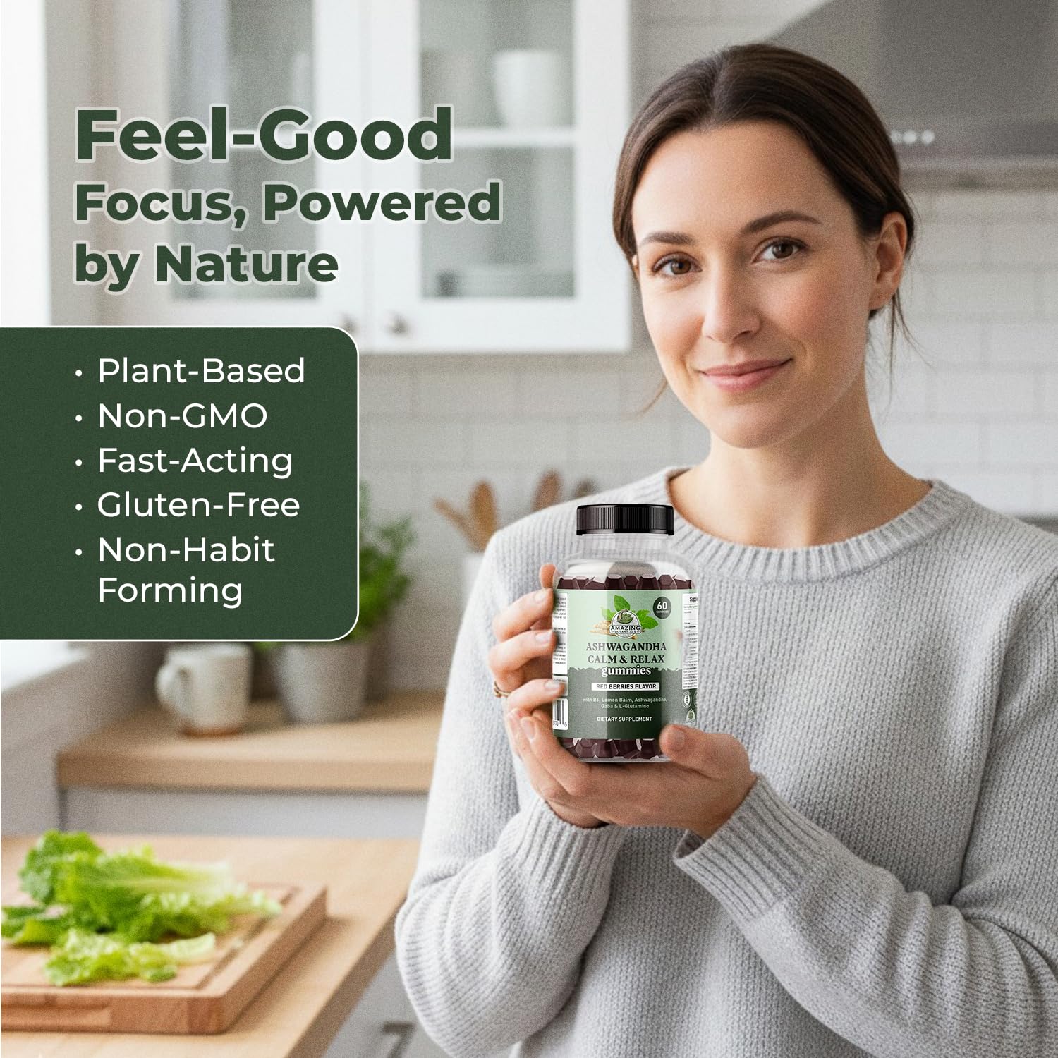 Ashwagandha Calm & Relax Gummies with Vitamin B6, Lemon Balm, GABA & L-Glutamine – 60 Gummies – Red Berries Flavor – Improve Sleep, Stress Relief & Mood – Vegan, Gluten-Free, Non-GMO Amazing Botanicals uk supplements