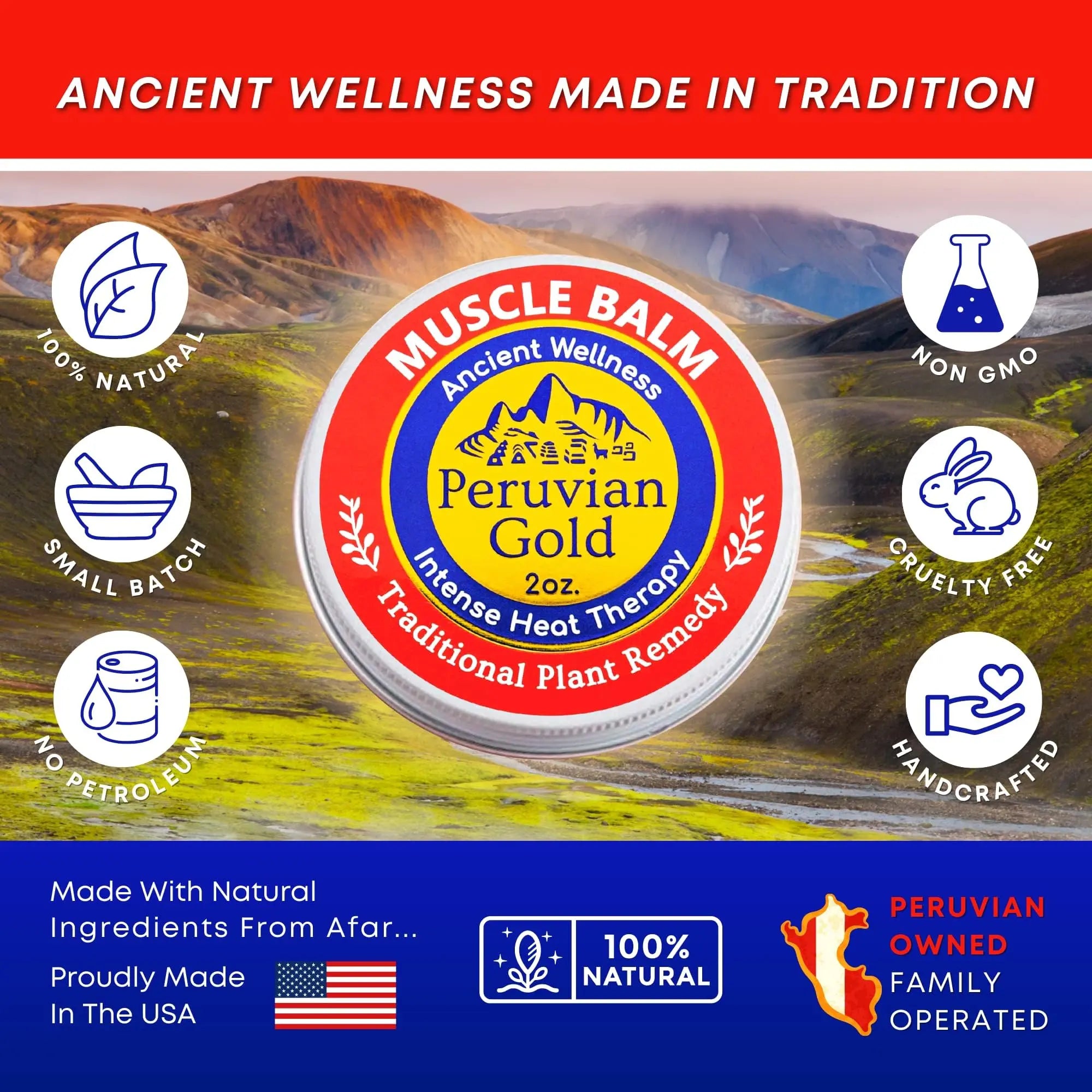 Sore Muscle Balm - Peruvian Gold Intense Heat Therapy Muscle Rub. 500K Scoville Heat Units Melts Away Sore, Painful Muscles. 2oz Peruvian Gold uk supplements