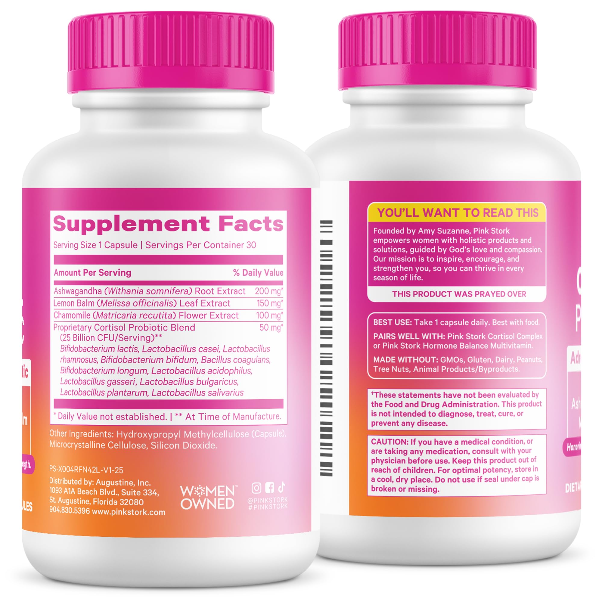 Pink Stork Cortisol Probiotic for Women – Mood and Adrenal Support Supplement – Ashwagandha, Lemon Balm, Chamomile, 25 Billion CFU – Gut Health, Energy, Focus – Lower Cortisol – 30 Capsules Pink Stork uk supplements