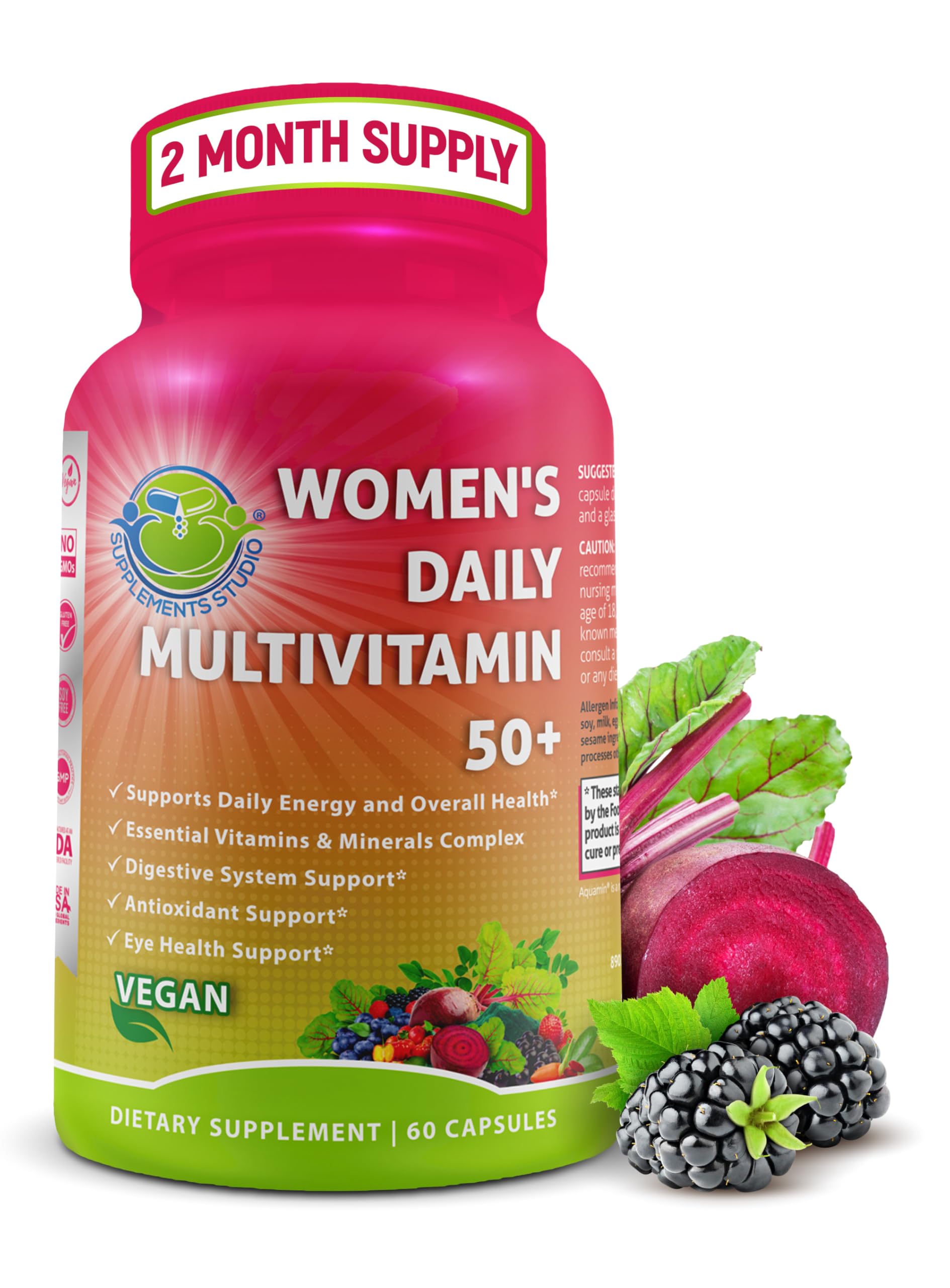 Women's Daily Multivitamin 50 Plus - Vegan Methylated Multivitamin for Women 50 and Over with Biotin, Organic Superfoods & Lutein SUPPLEMENTS STUDIO uk supplements