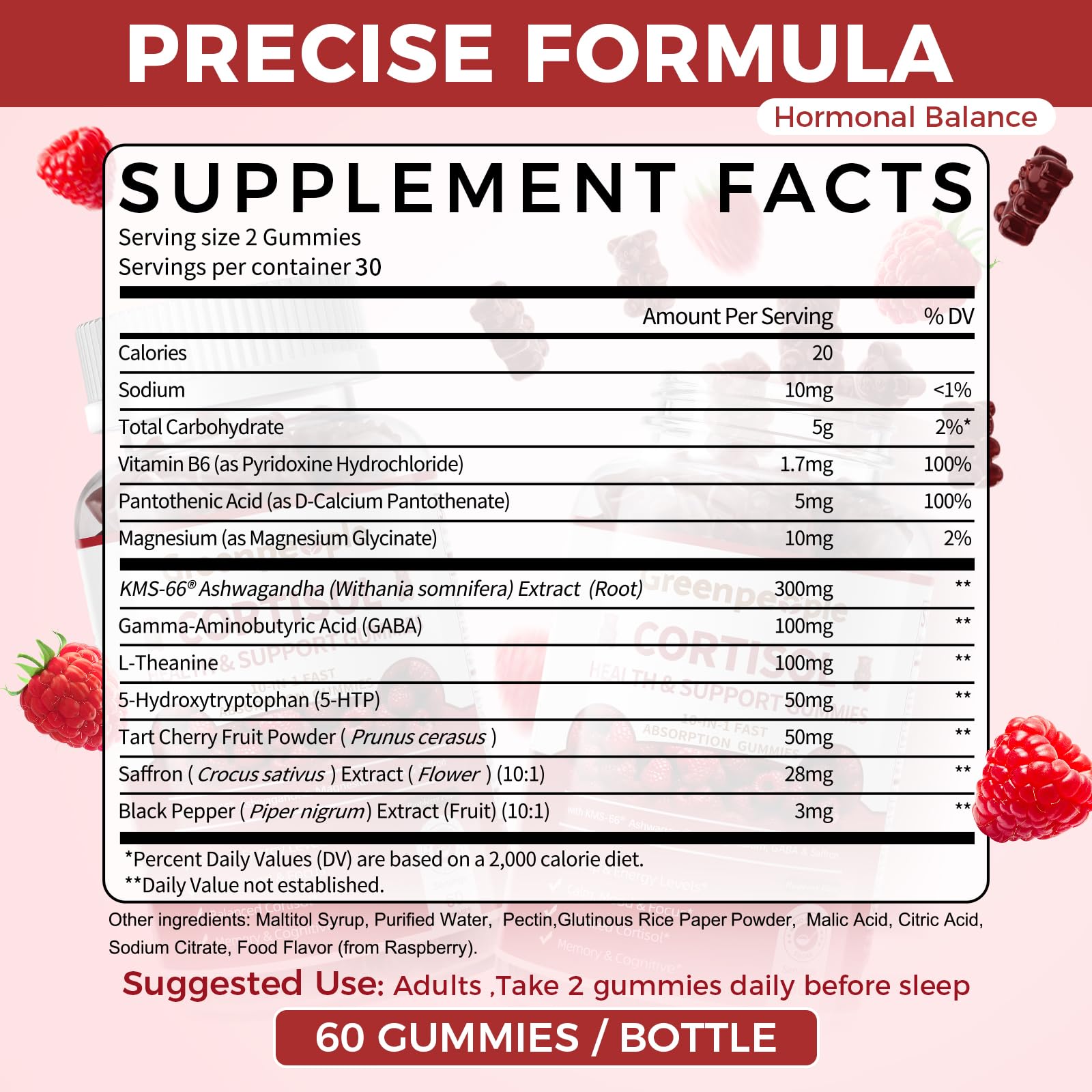 GREENPEOPLE Cortisol Supplements for Women & Men - Cortisol Reducer Detox Manager w/KSM-66 Ashwagandha/Magnesium/L-theanine/GABA/Vitamin B6 for Mood/Sleep/Stress Relief 60 CT Raspberry Flavor Gummies GREENPEOPLE uk supplements