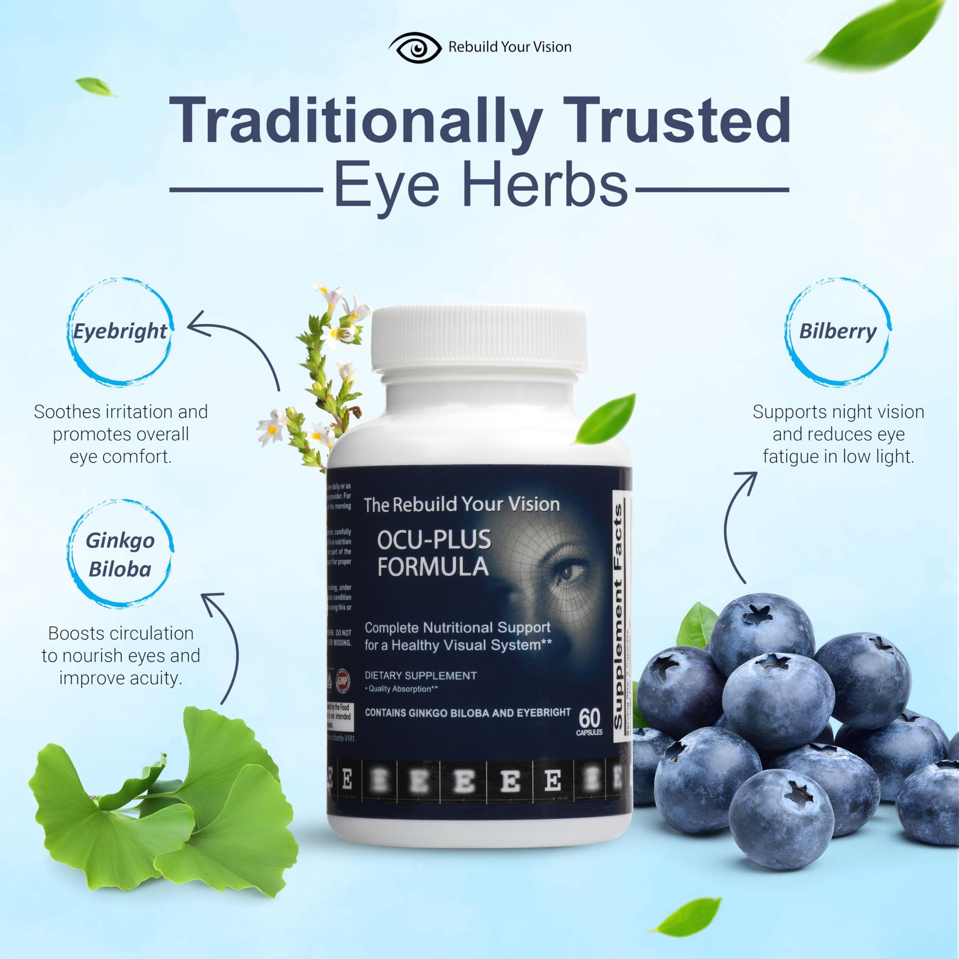 Rebuild Your Vision Ocu-Plus Formula – Eye Health Supplement with Lutein & Zeaxanthin – Supports Visual Clarity, Night Vision & Macular Health – with Bilberry, Ginkgo Biloba & NAC – 60 Capsules Rebuild Your Vision uk supplements